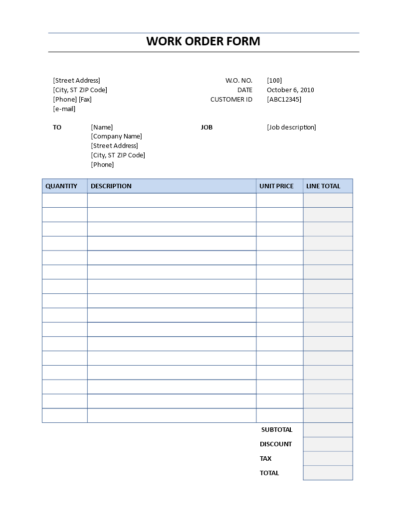 Work Order Form | Templates At Allbusinesstemplates for Work Order Form Template Sample