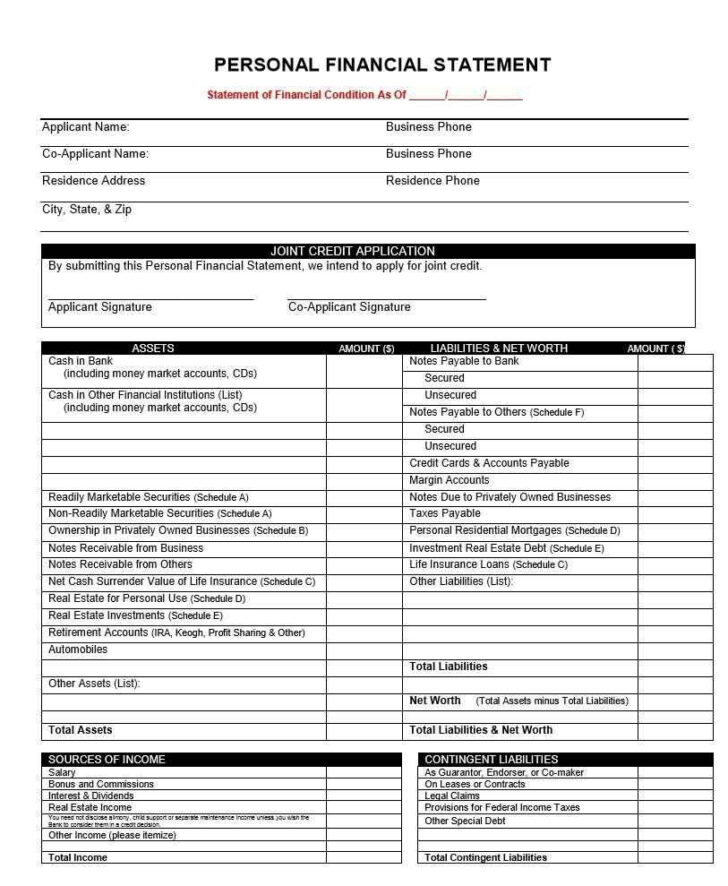 Personal Financial Statement Template Sample