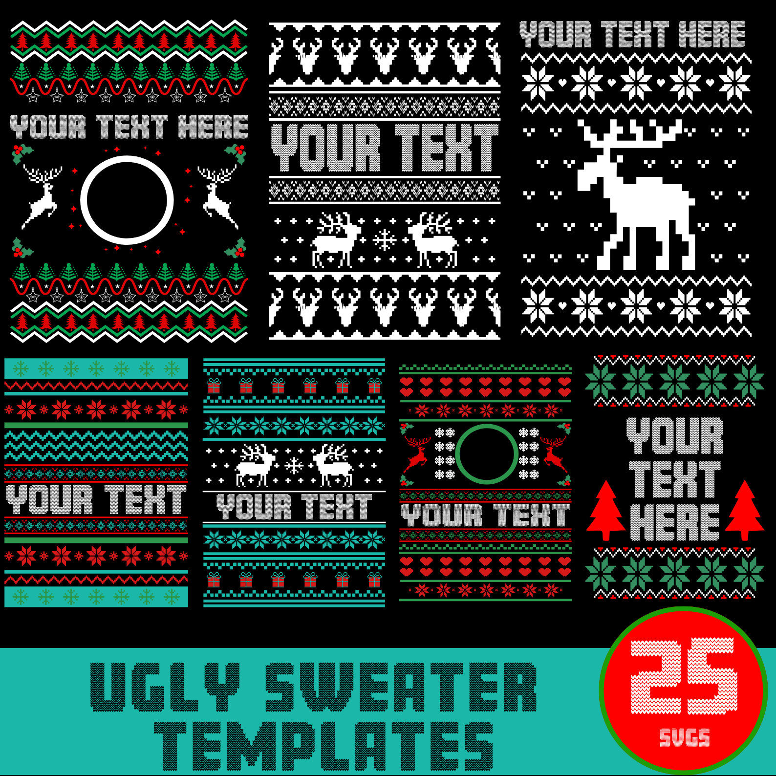 25 Christmas Ugly Sweater Templates, Ugly Sweater Svg, Bundle Svg within Ugly Christmas Sweater Templates