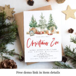 Christmas Eve Invitation Template, Printable, 100% Editable Text For Christmas Day Invitation Templates