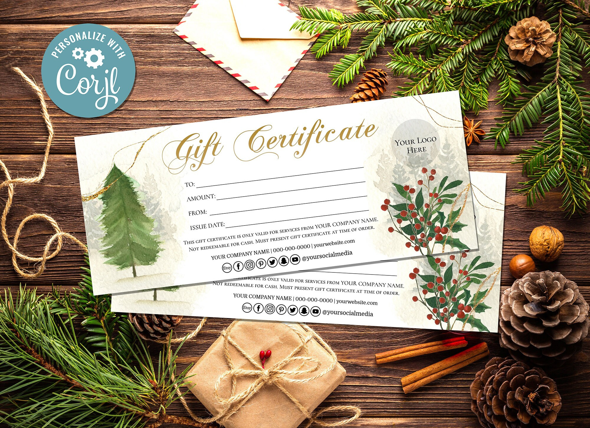 Christmas Gift Certificate Template, Editable Christmas Gift Card pertaining to Christmas Present Gift Certificate Templates