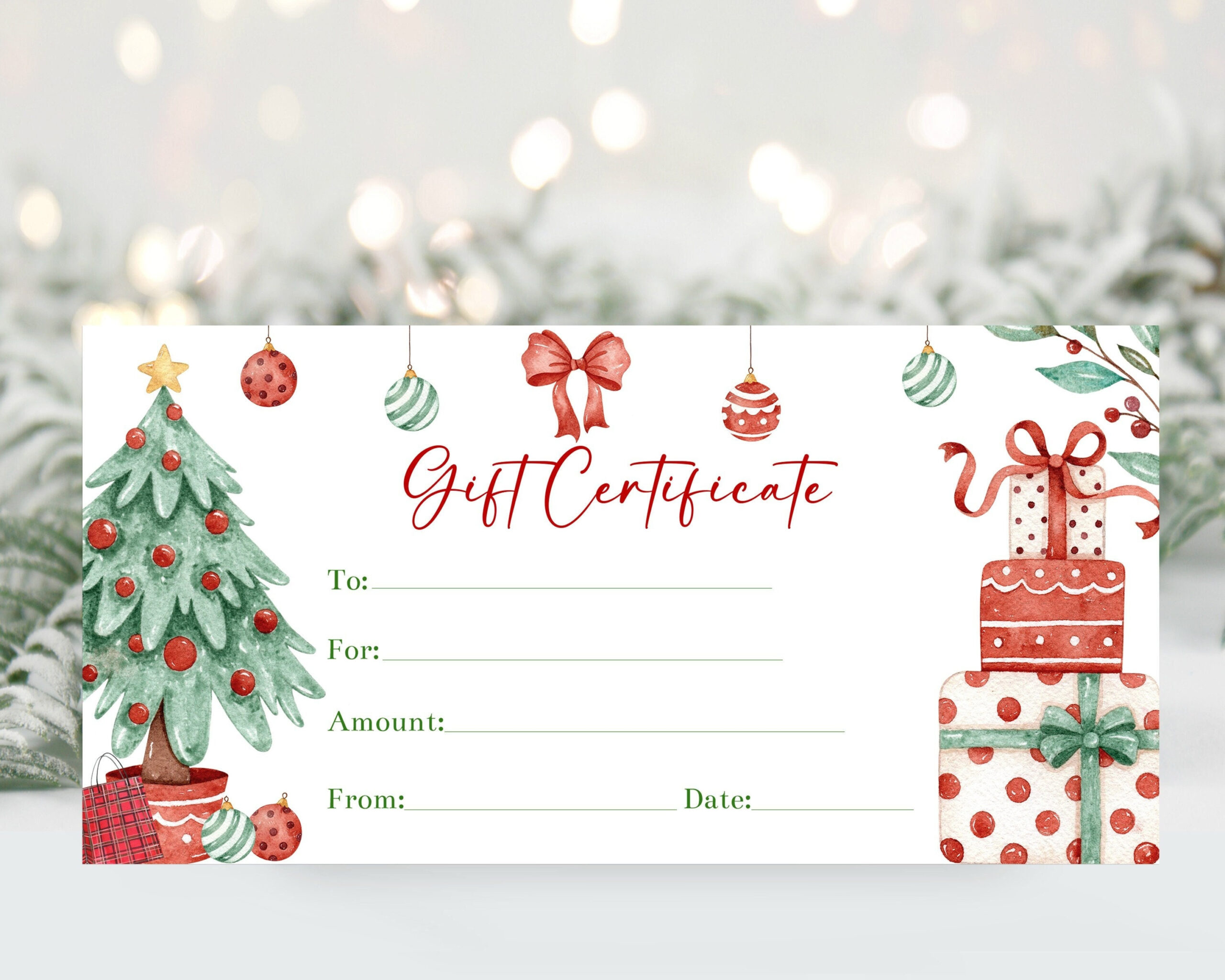 Christmas Gift Certificate Voucher Template, Editable Christmas in Christmas Certificate Templates