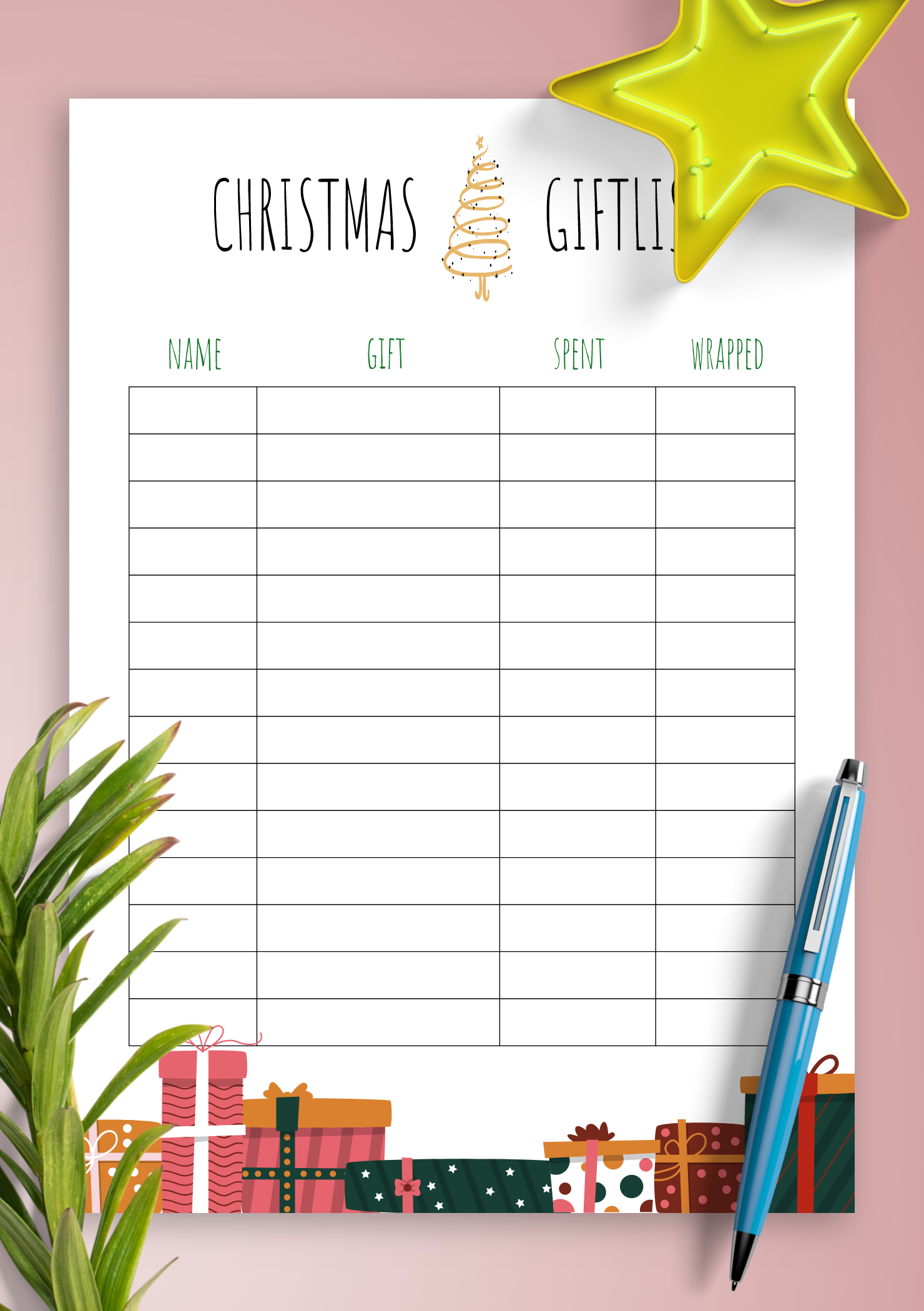 Download Printable Simple Bright Christmas Gift List Pdf with Christmas Gift List Templates