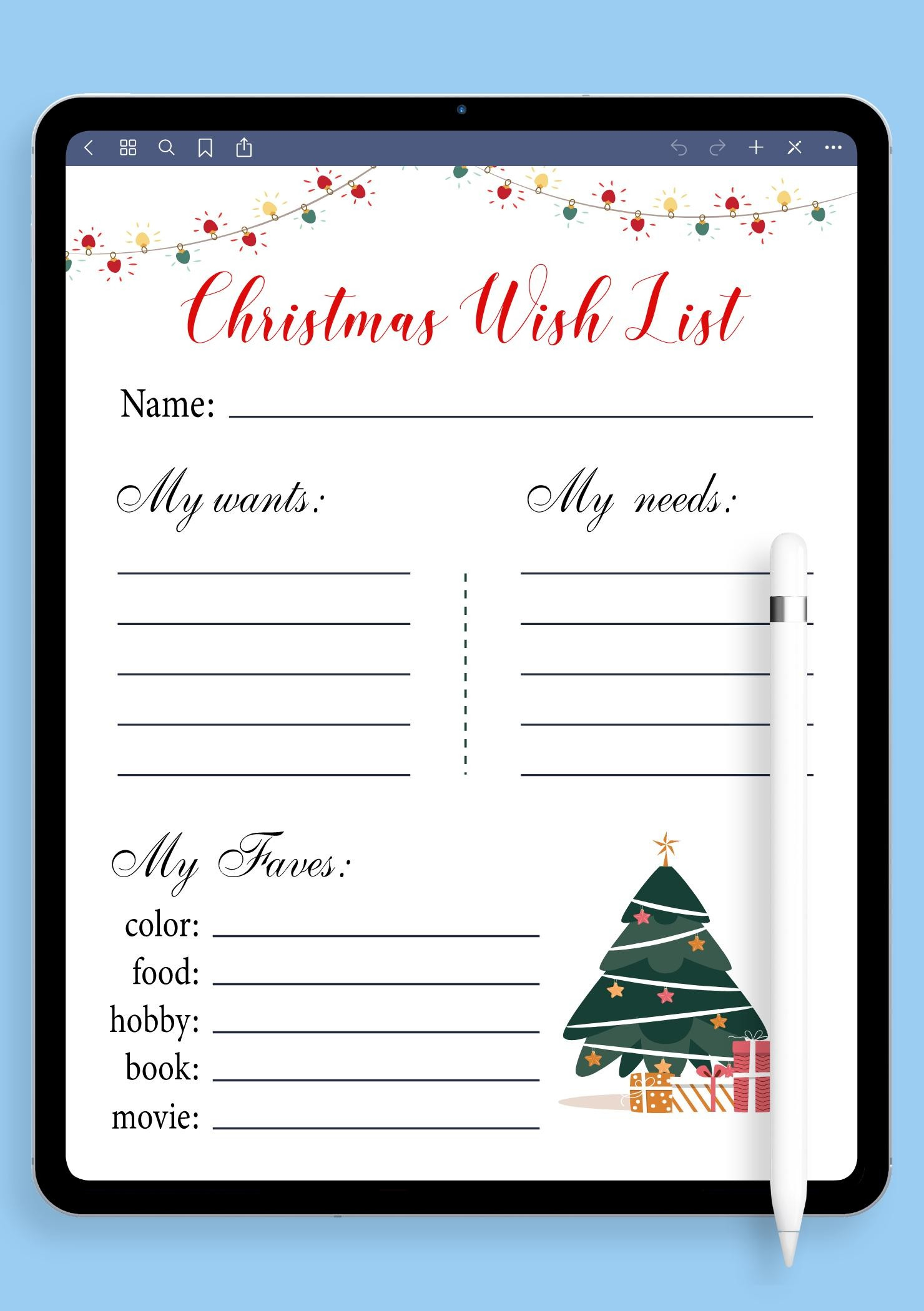 Download Printable White Christmas Wish List Template Pdf inside Christmas Wish List Templates Free