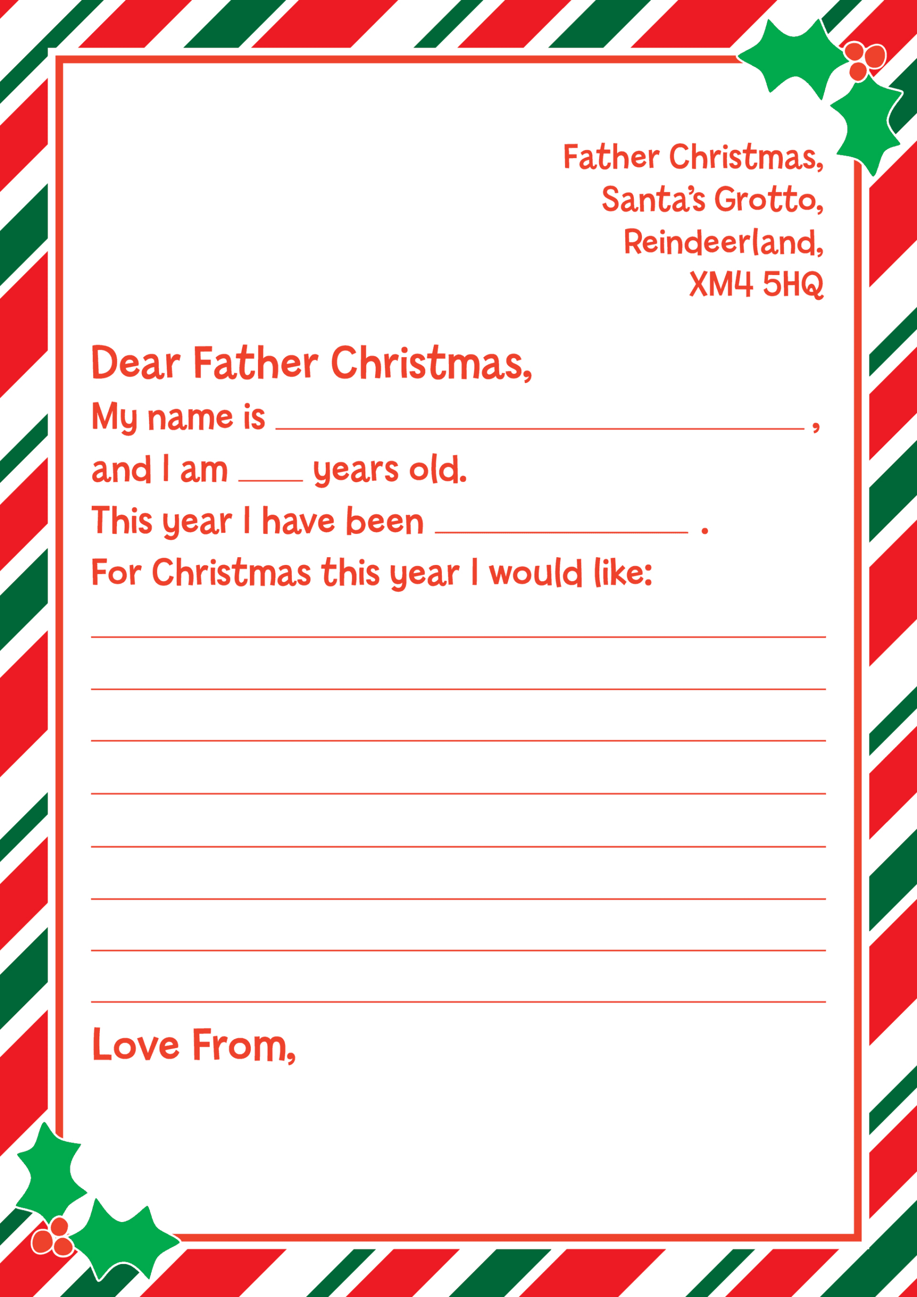 Father Christmas Letter Template - Pawprint Family for Father Christmas Letter Templates