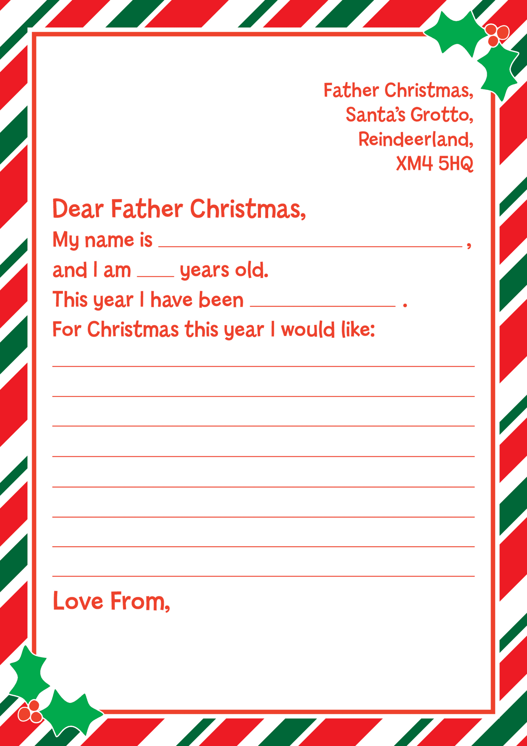 Letter To Father Christmas Templates Template Samples
