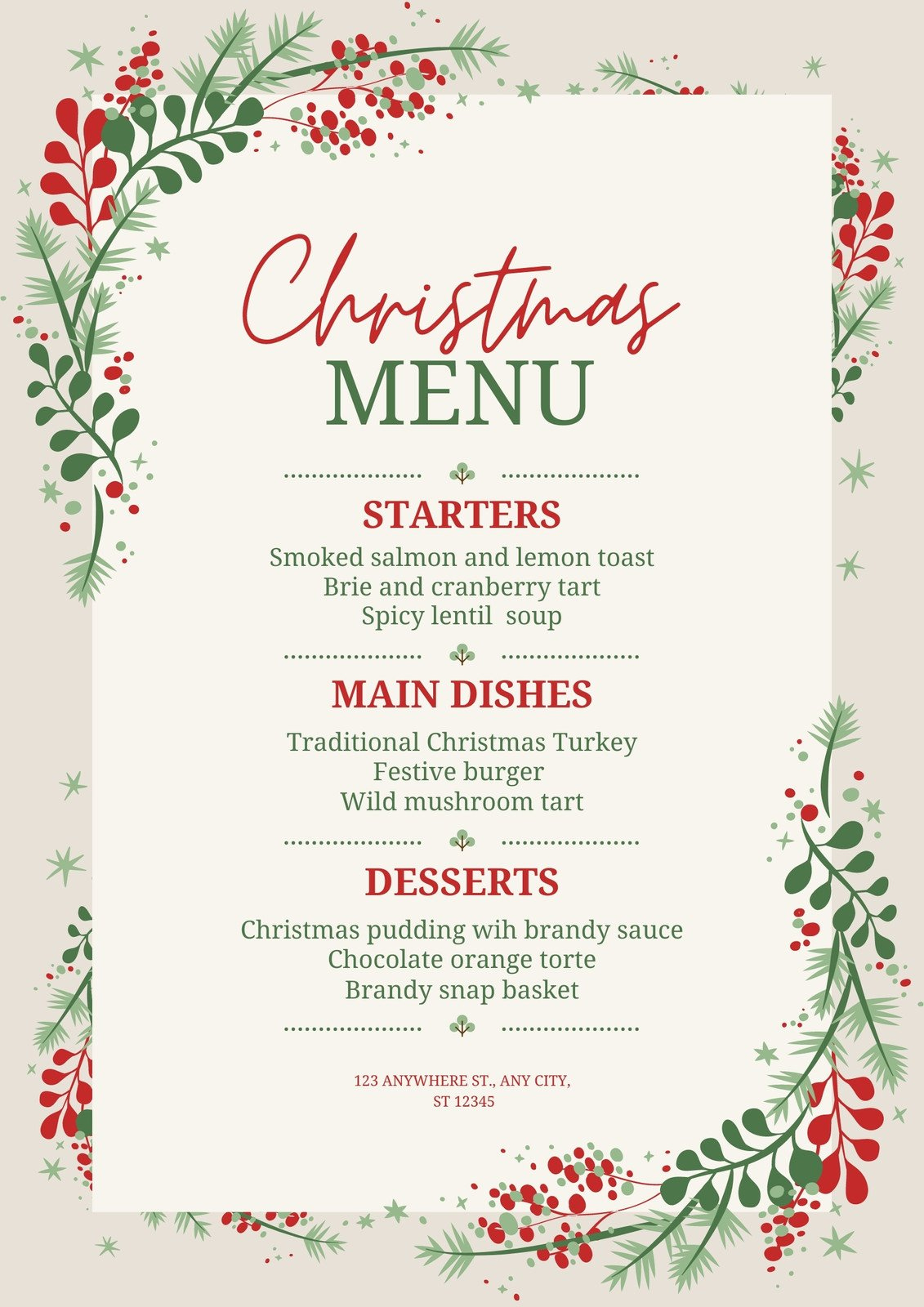 Free Printable And Customizable Dinner Party Menu Templates | Canva with Christmas Menu Templates