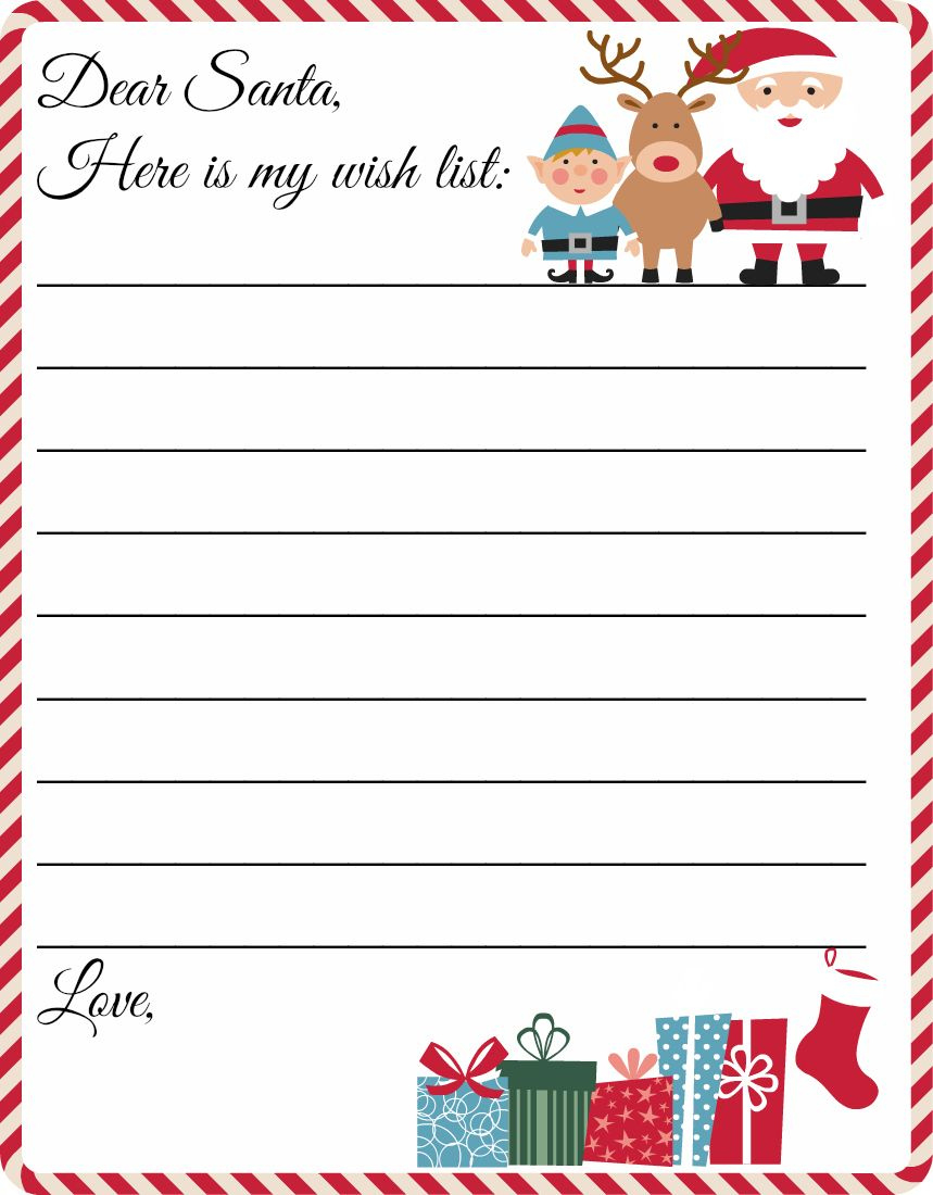 Free Printable Letter To Santa Template ~ Cute Christmas Wish List for Father Christmas Wish List Templates