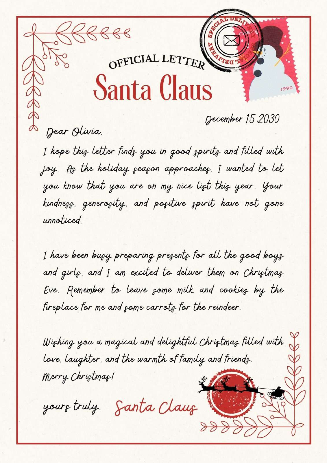 Free Printable Santa Letter Templates You Can Customize | Canva throughout From Father Christmas Letter Templates