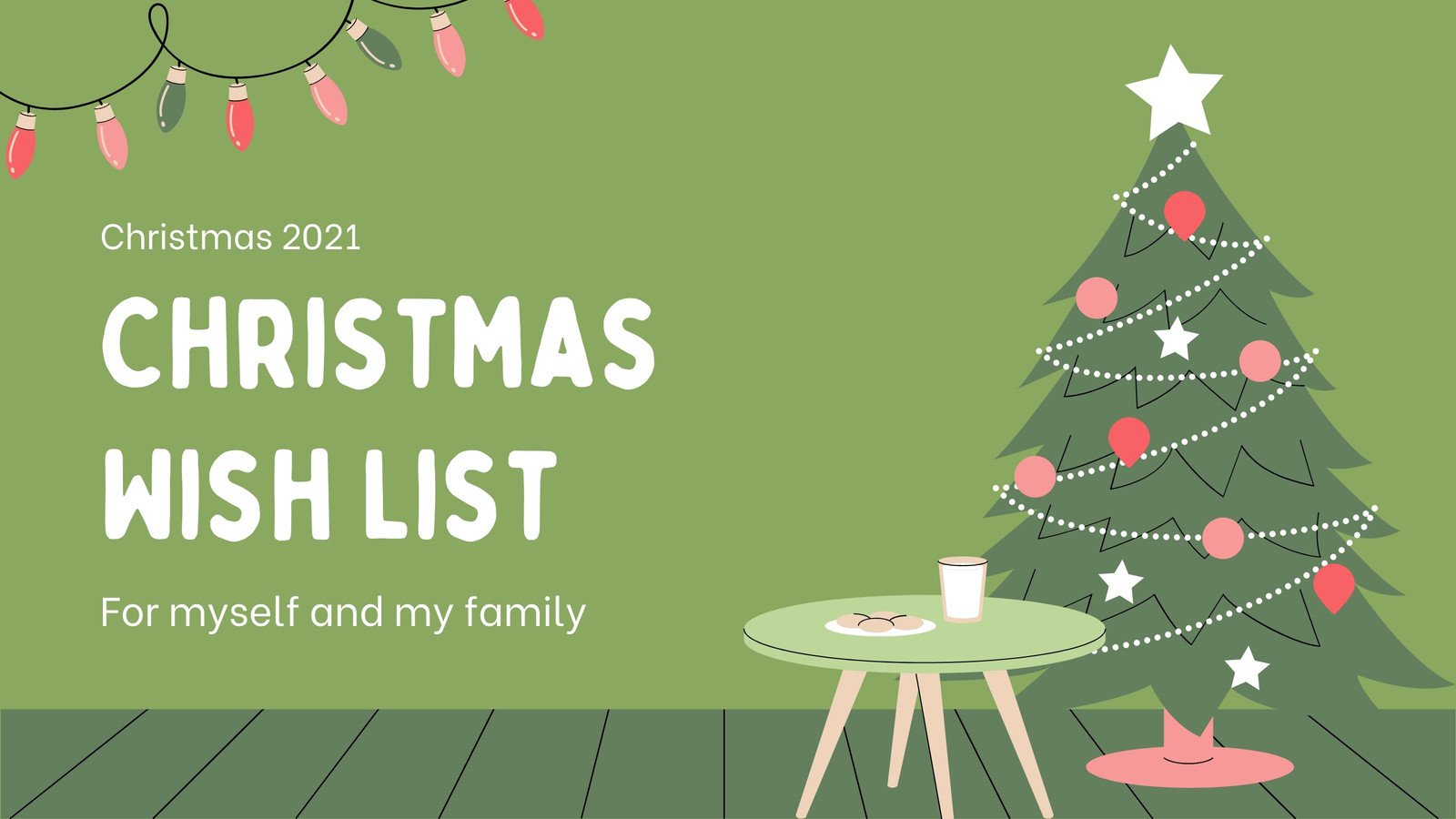 Green And Pink Illustrative Christmas Scene Blank Wish List Christmas Presentation for Christmas Slideshow Templates