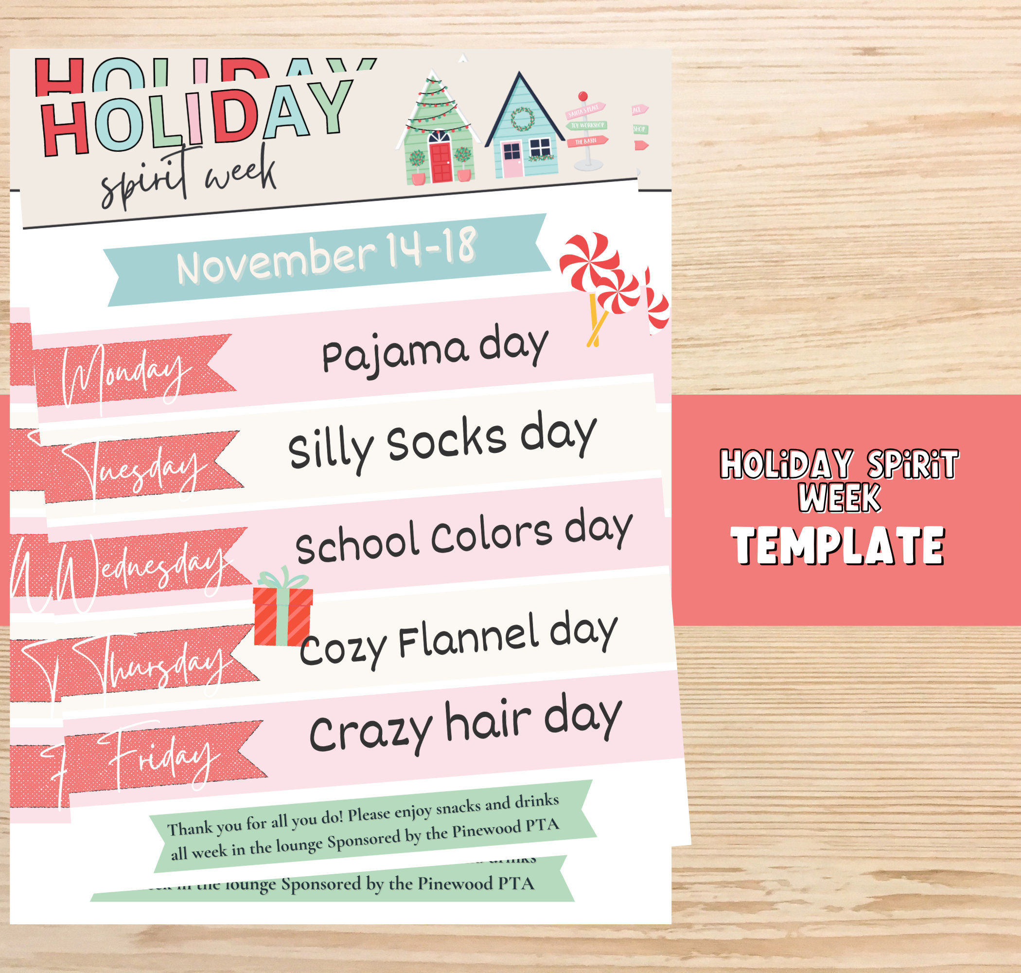 Holiday Spirit Week Template, Editable Winter Spirit Week Flyer in Christmas Spirit Week Templates