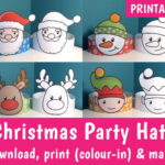 Printable Christmas Party Hats, Includes Full Colour & Colour In In Christmas Hat Templates