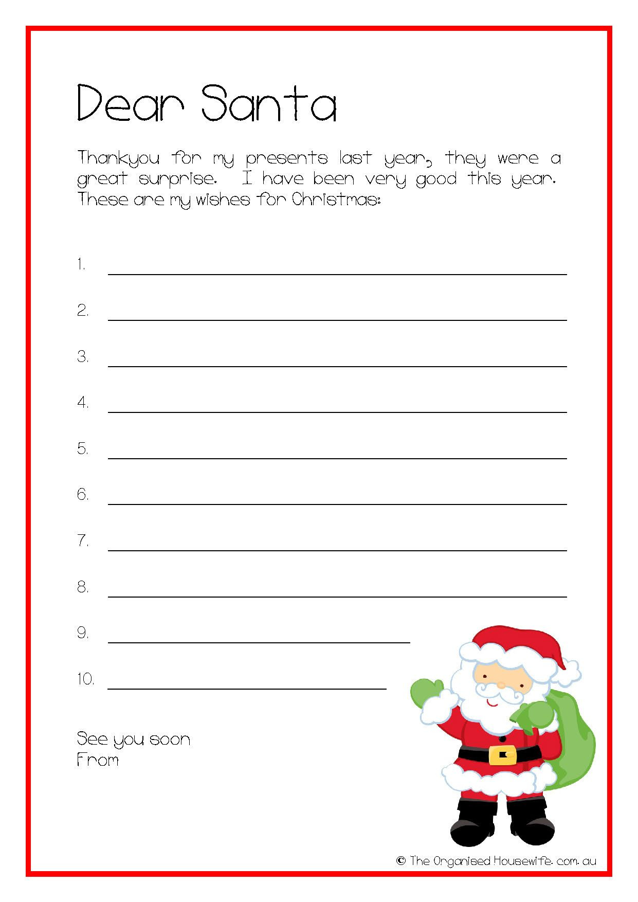 Printable: Kids Wish List Letter To Santa regarding Father Christmas List Templates