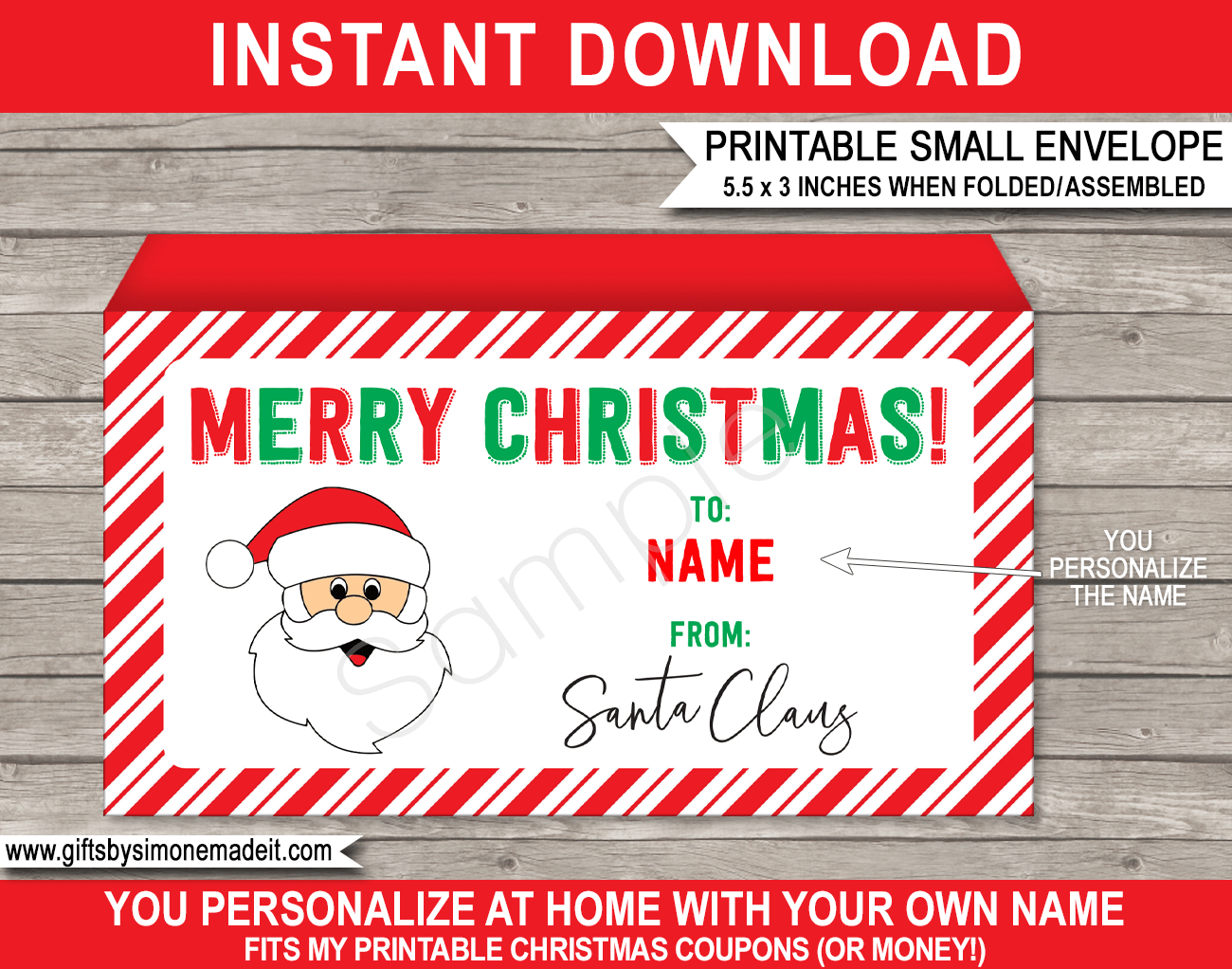 Small Christmas Envelope (From Santa) - Red &amp;amp; Green in Christmas Envelope Templates