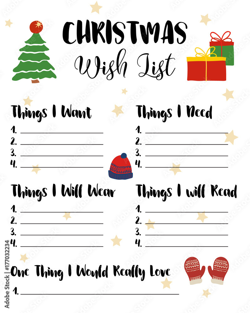 Stockvector Christmas Wishlist For Kids, Vector Illustration. Cute regarding Cute Christmas Wish List Templates