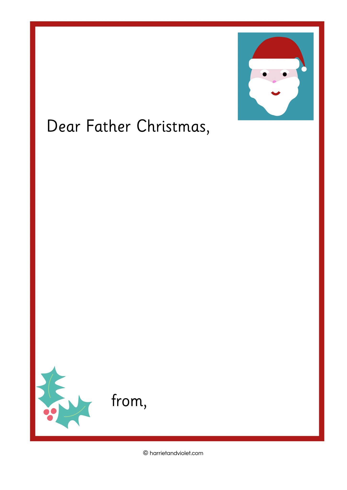 Writing A Letter To Father Christmas - Printable Teaching for Father Christmas Letter Templates Free