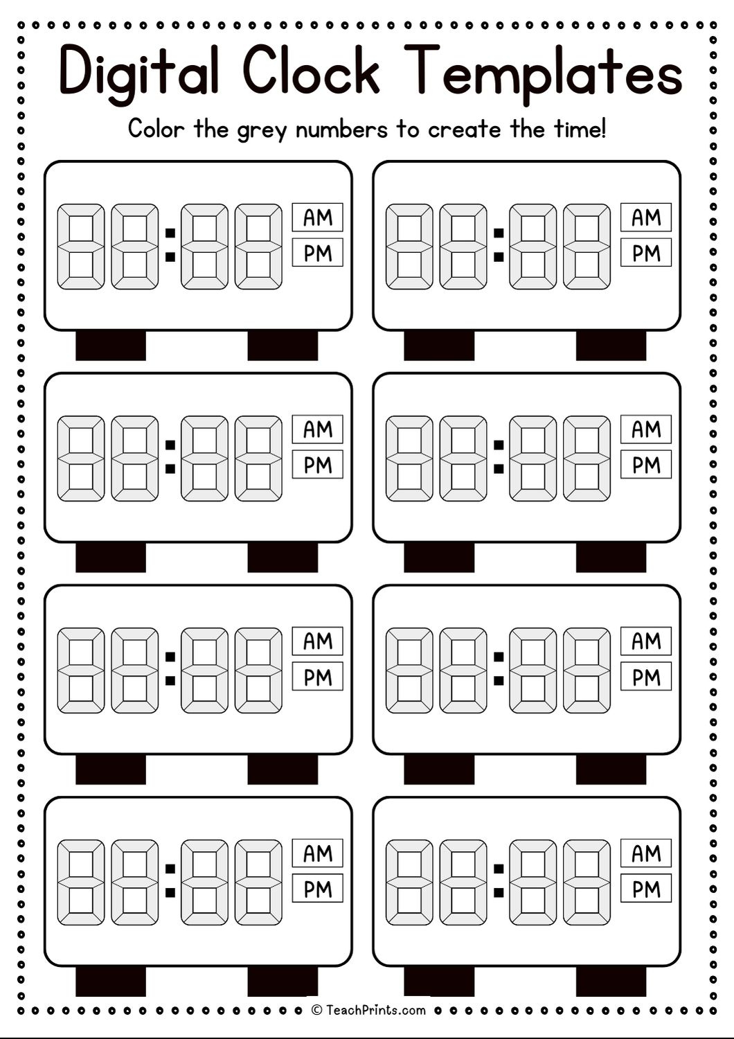 10 Free Printable Clock Face Worksheets - Teach Prints regarding Free Printable Digital Clock Template