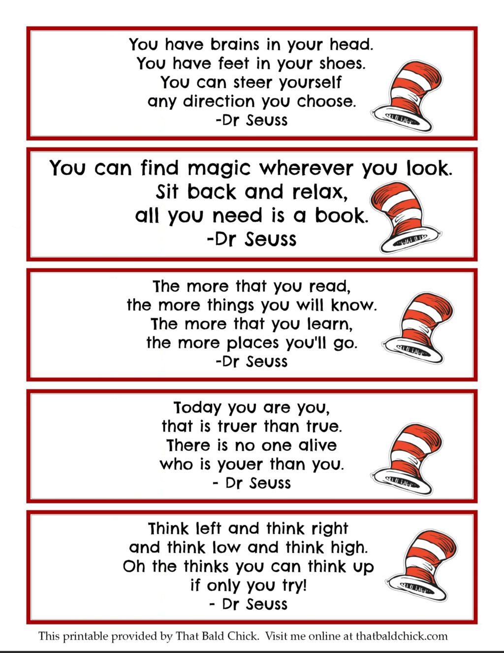 13+ Dr Seuss Printables + Free Bookmarks — That Bald Chick® regarding Free Printable Dr Seuss Template