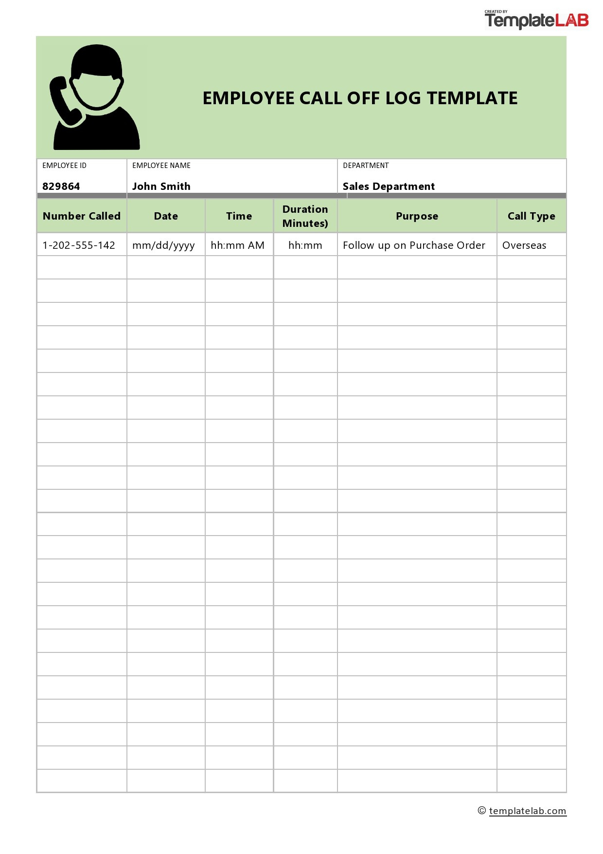 20+ Printable Call Log Templates [Word,Excel,Pdf] - Templatelab in Free Printable Call Log Template