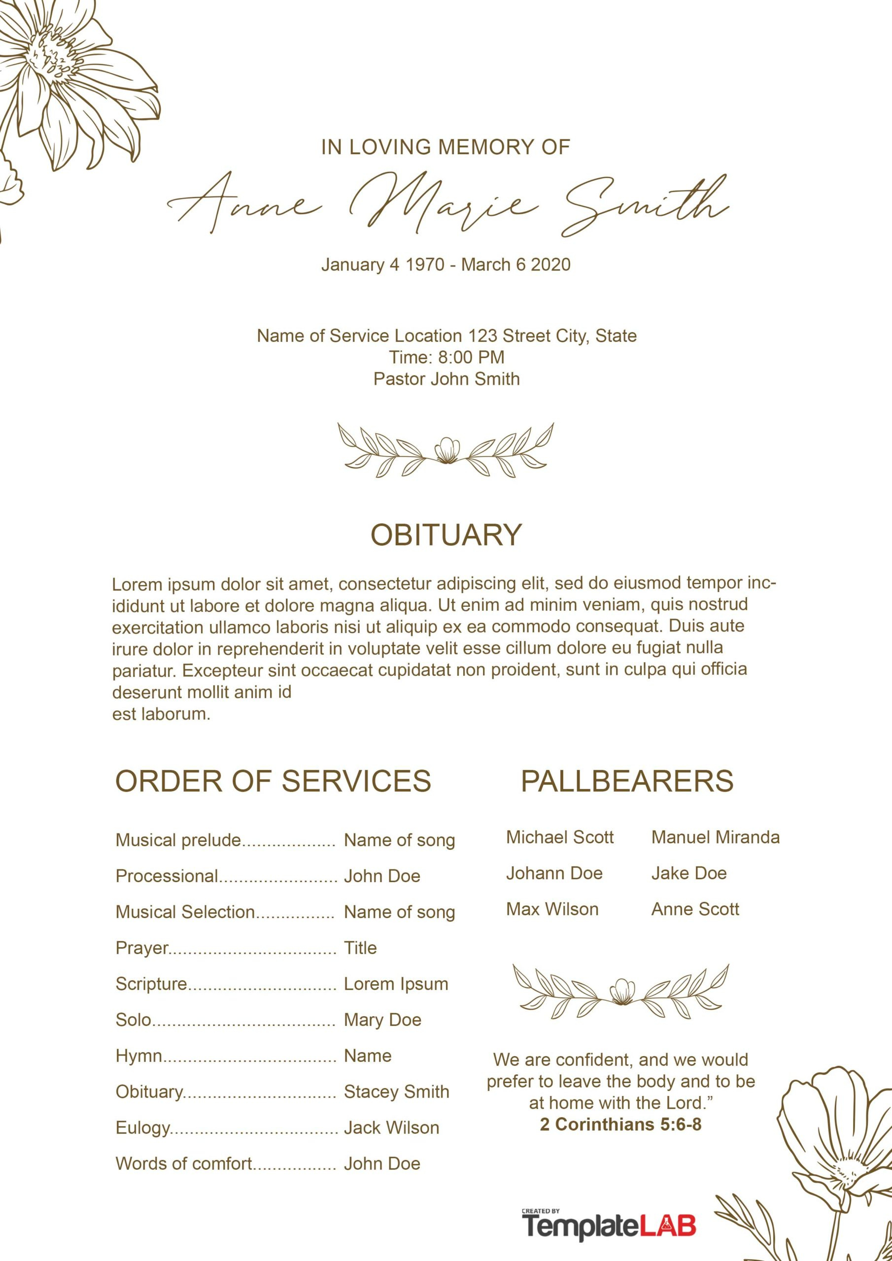 22 Free Funeral Program Templates (Word, Photoshop, Powerpoint) within Free Printable Funeral Order of Service Template