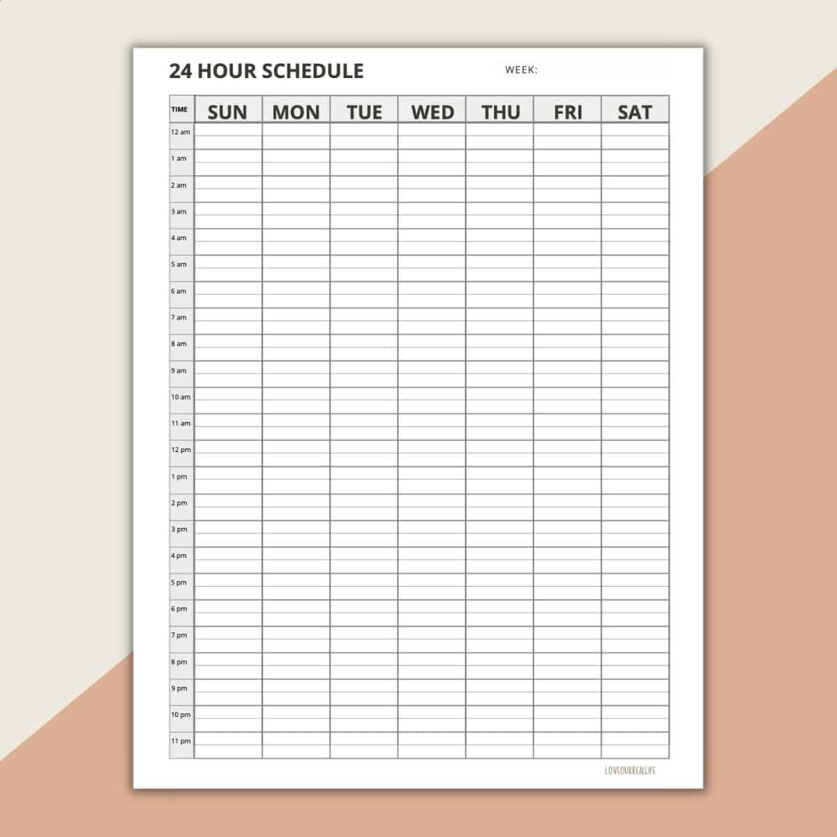 24 Hour Daily Schedule Template - 1 Page Layout (Printable regarding Free Printable 24 Hour Daily Planner Template