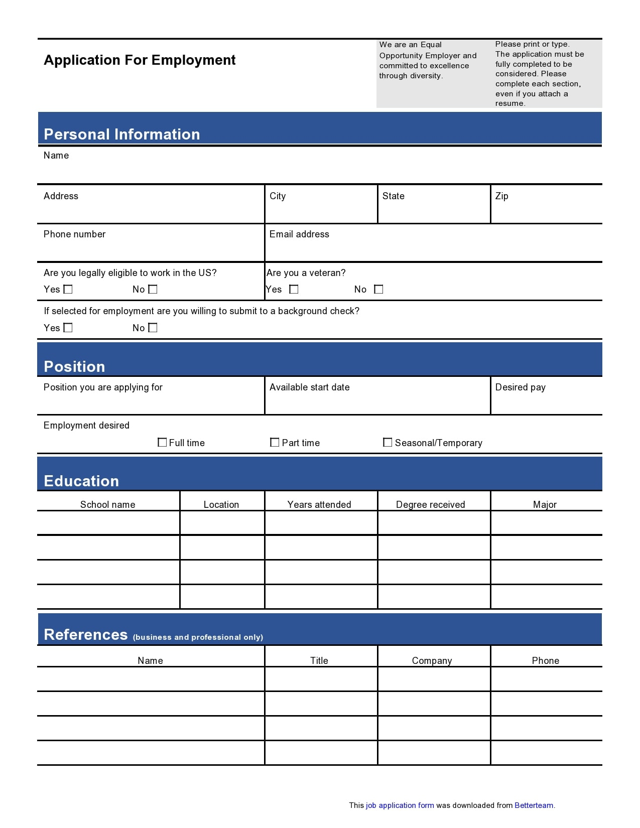 27 Basic Employment Application Templates [Free] intended for Free Printable Blank Job Application Template