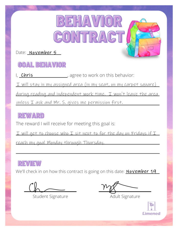 Free Printable Behavior Contract Template