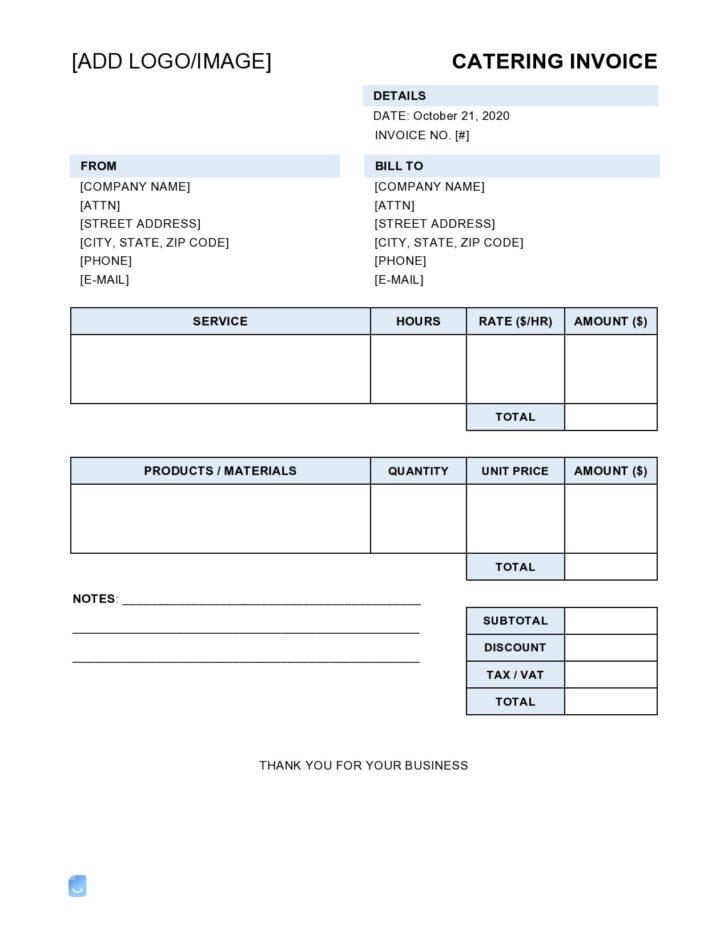 Free Printable Catering Invoice Template