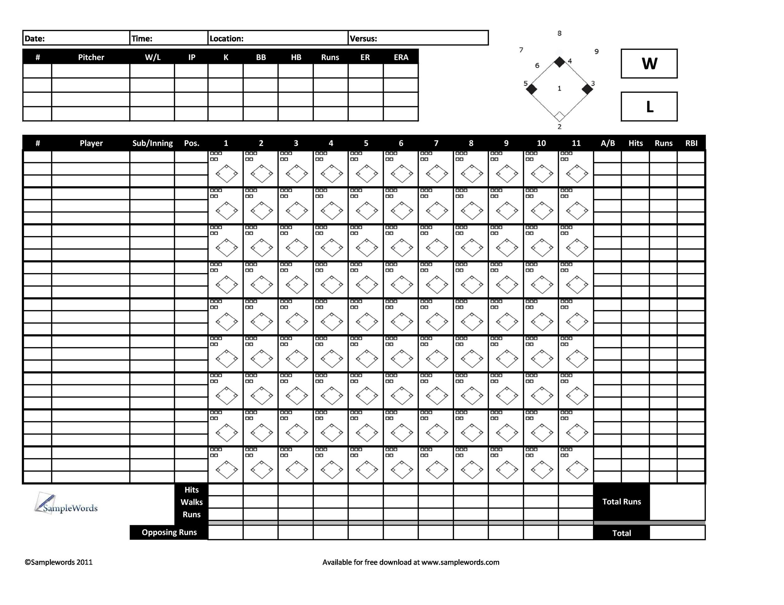 30+ Printable Baseball Scoresheet / Scorecard Templates ᐅ Templatelab pertaining to Free Printable Baseball Scorecard Template