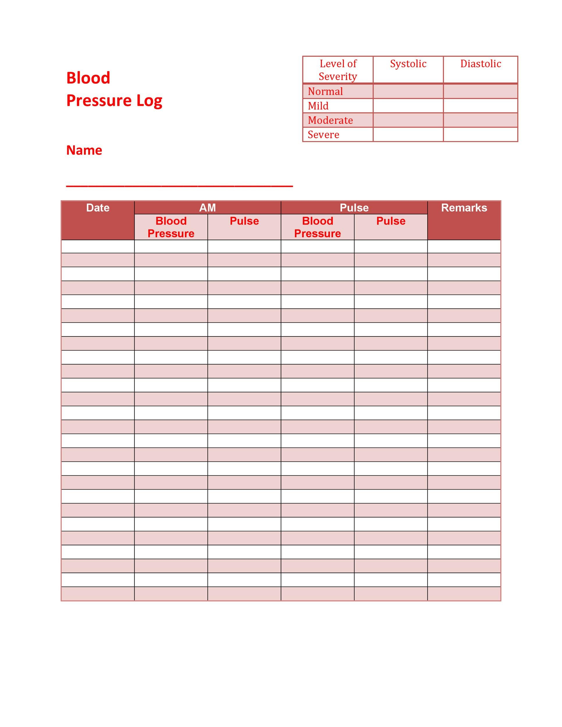 30+ Printable Blood Pressure Log Templates ᐅ Templatelab throughout Free Printable Blood Pressure Chart Template