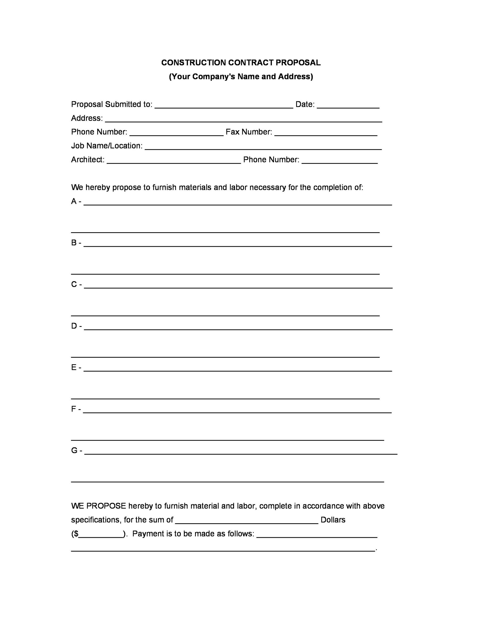 31 Construction Proposal Template &amp;amp; Construction Bid Forms pertaining to Free Printable Construction Proposal Template