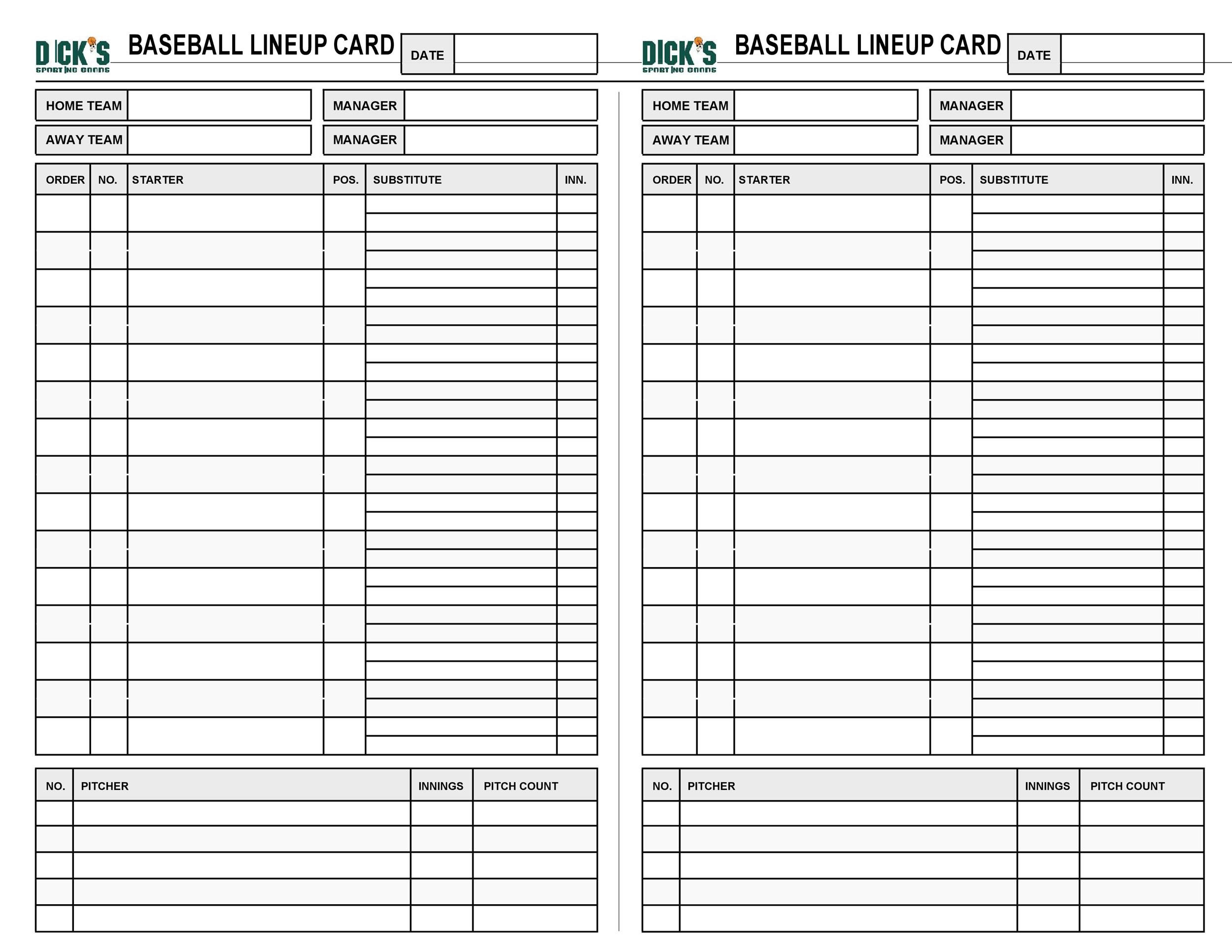 33 Printable Baseball Lineup Templates [Free Download] ᐅ Templatelab in Free Printable Baseball Lineup Template