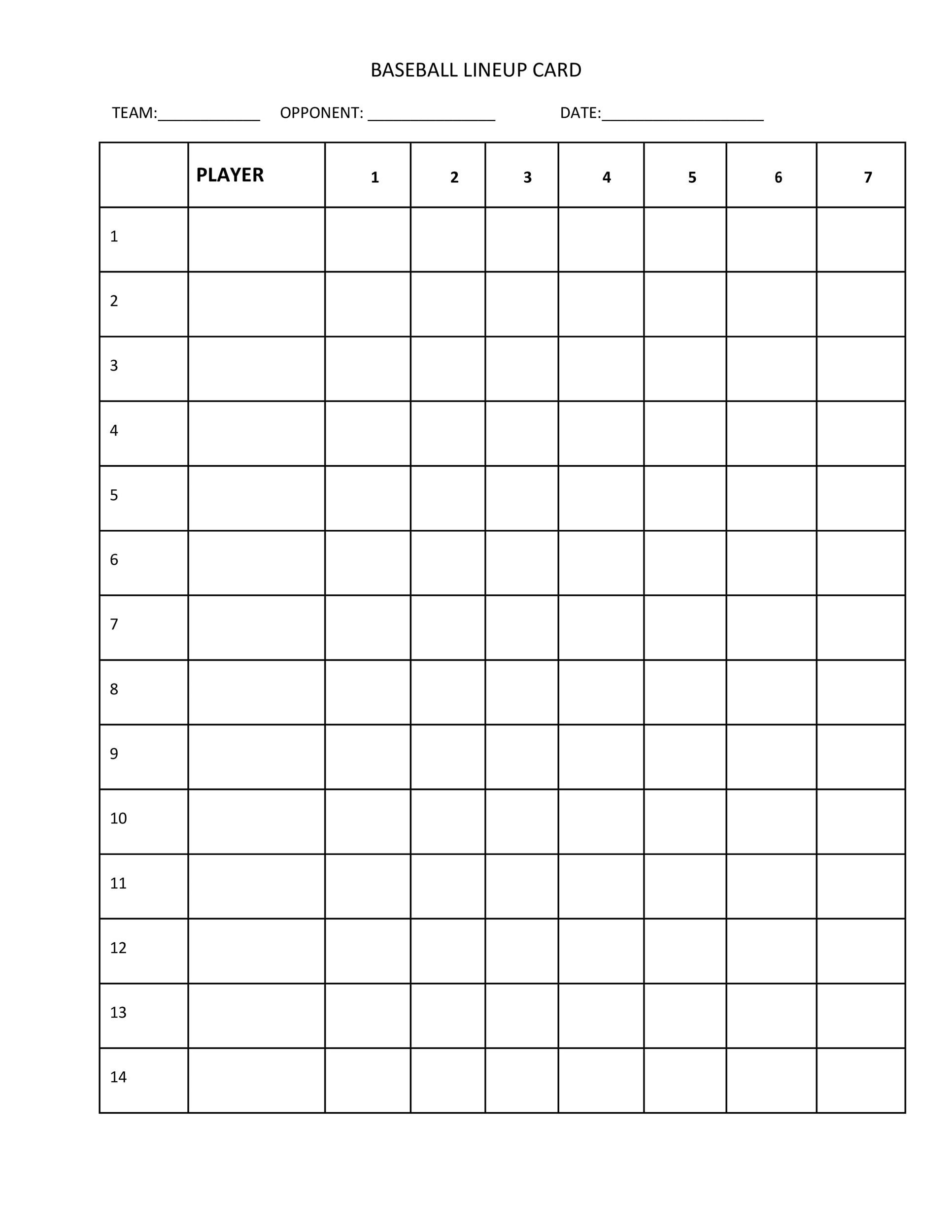 33 Printable Baseball Lineup Templates [Free Download] ᐅ Templatelab with Free Printable Baseball Lineup Template
