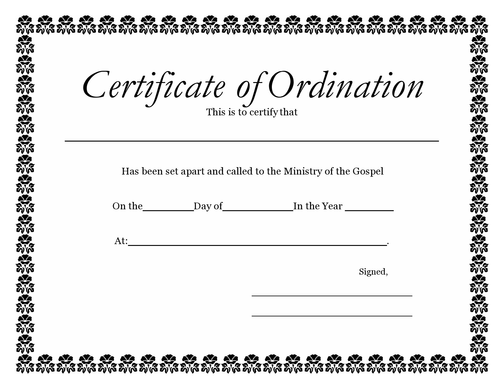 38 Ordination Certificate Templates (Free Printables) for Free Printable Certificate of Ordination Template