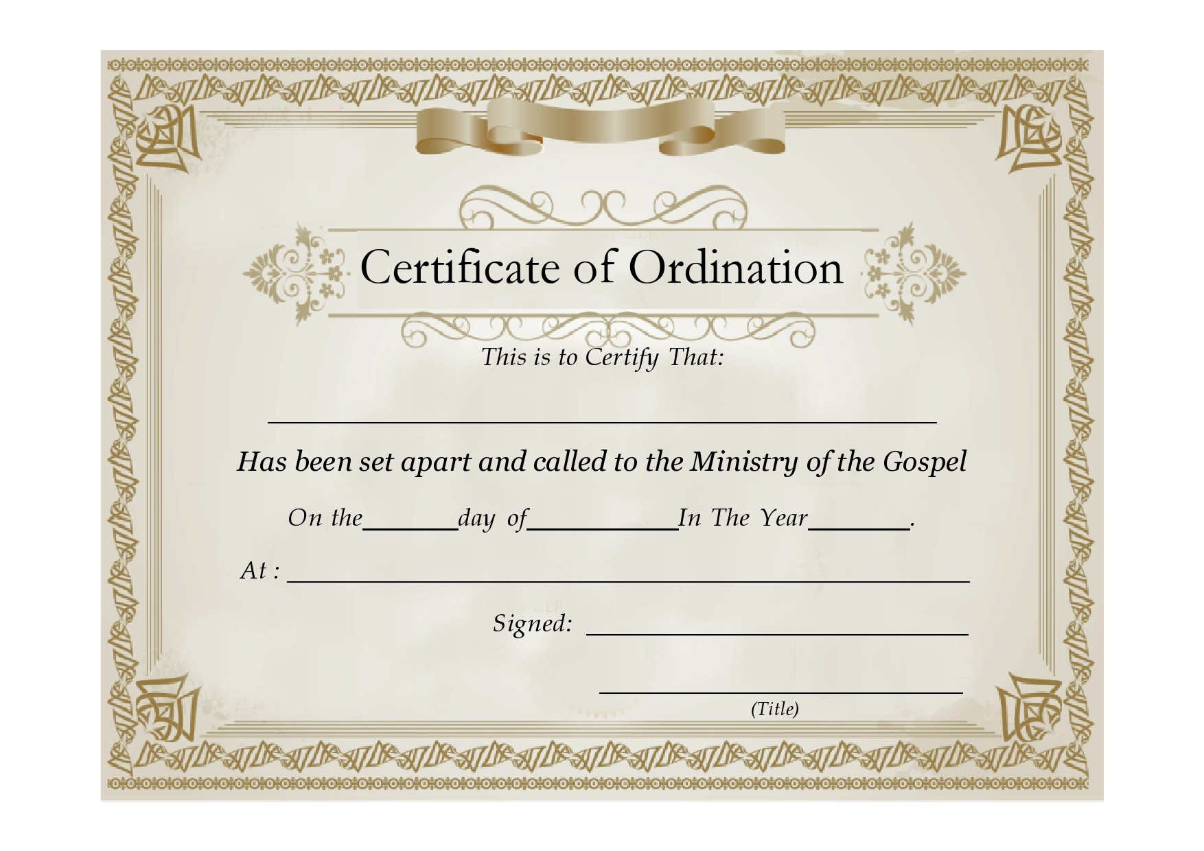 38 Ordination Certificate Templates (Free Printables) with Free Printable Certificate Of Ordination Template