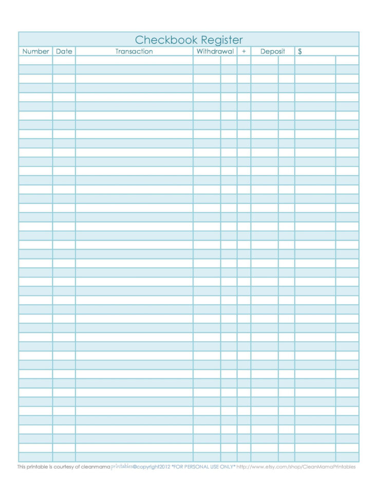 Free Printable Check Register Template