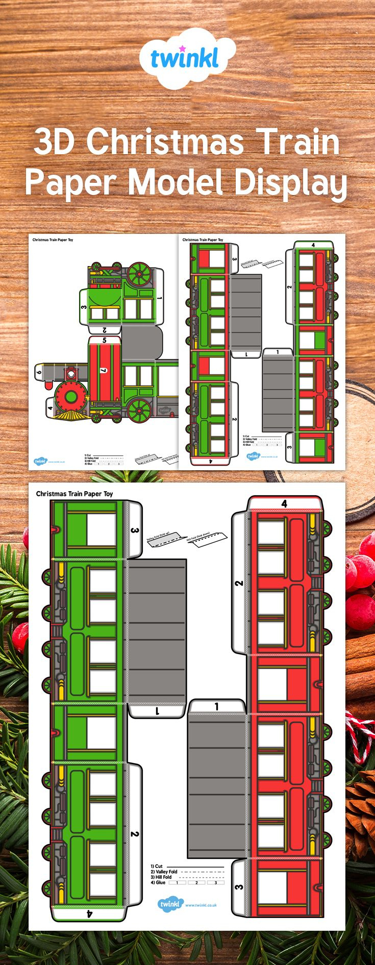 3D Christmas Train Paper Model Display inside Free Printable 3D Paper Train Template