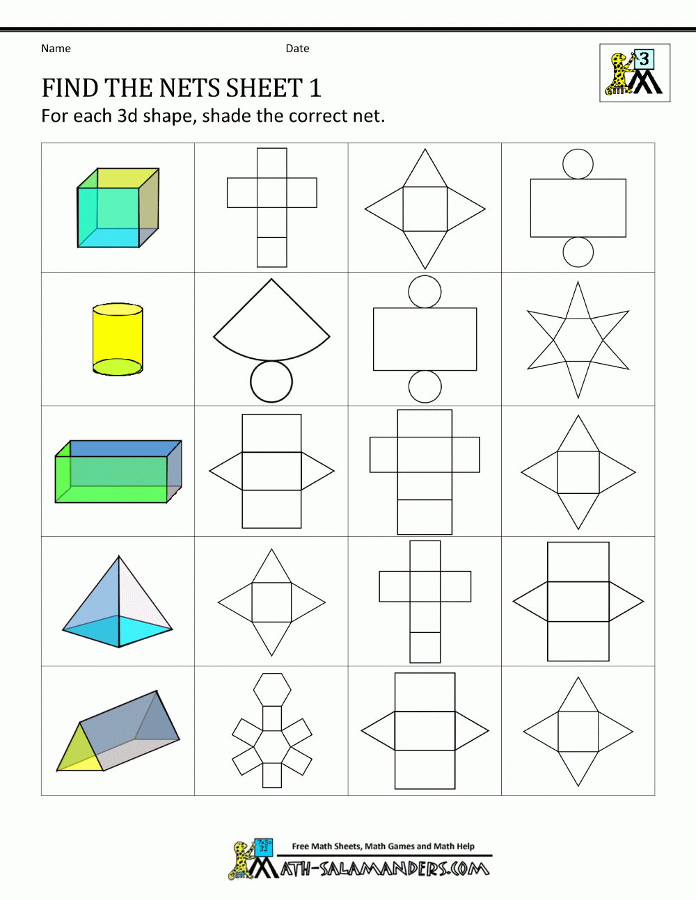 3D Geometric Shapes - Nets regarding Free Printable Geometric Shapes Template