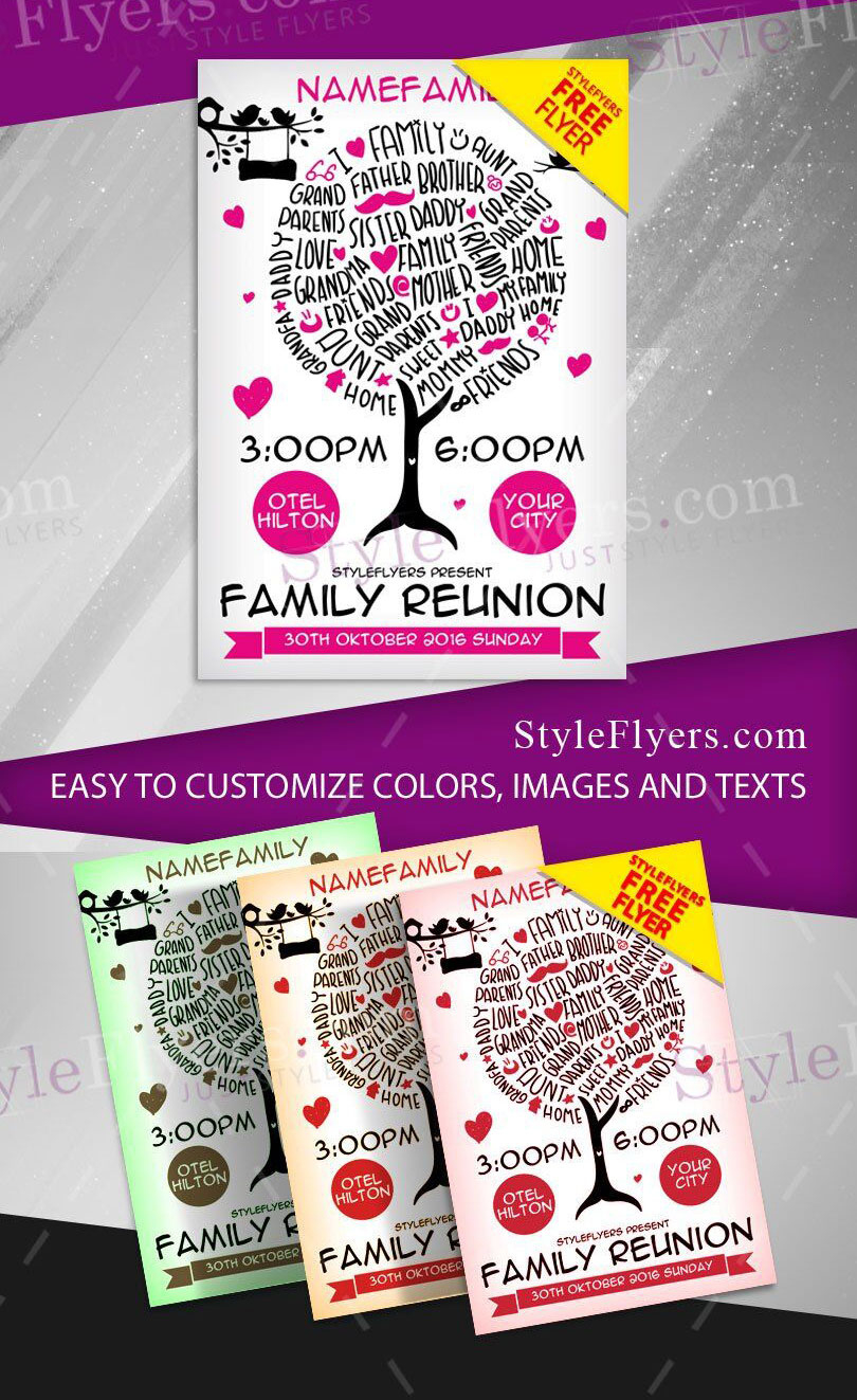 4 Simple, Illustrated, Thematic Family Reunion Flyer Templates throughout Free Printable Family Reunion Flyer Template