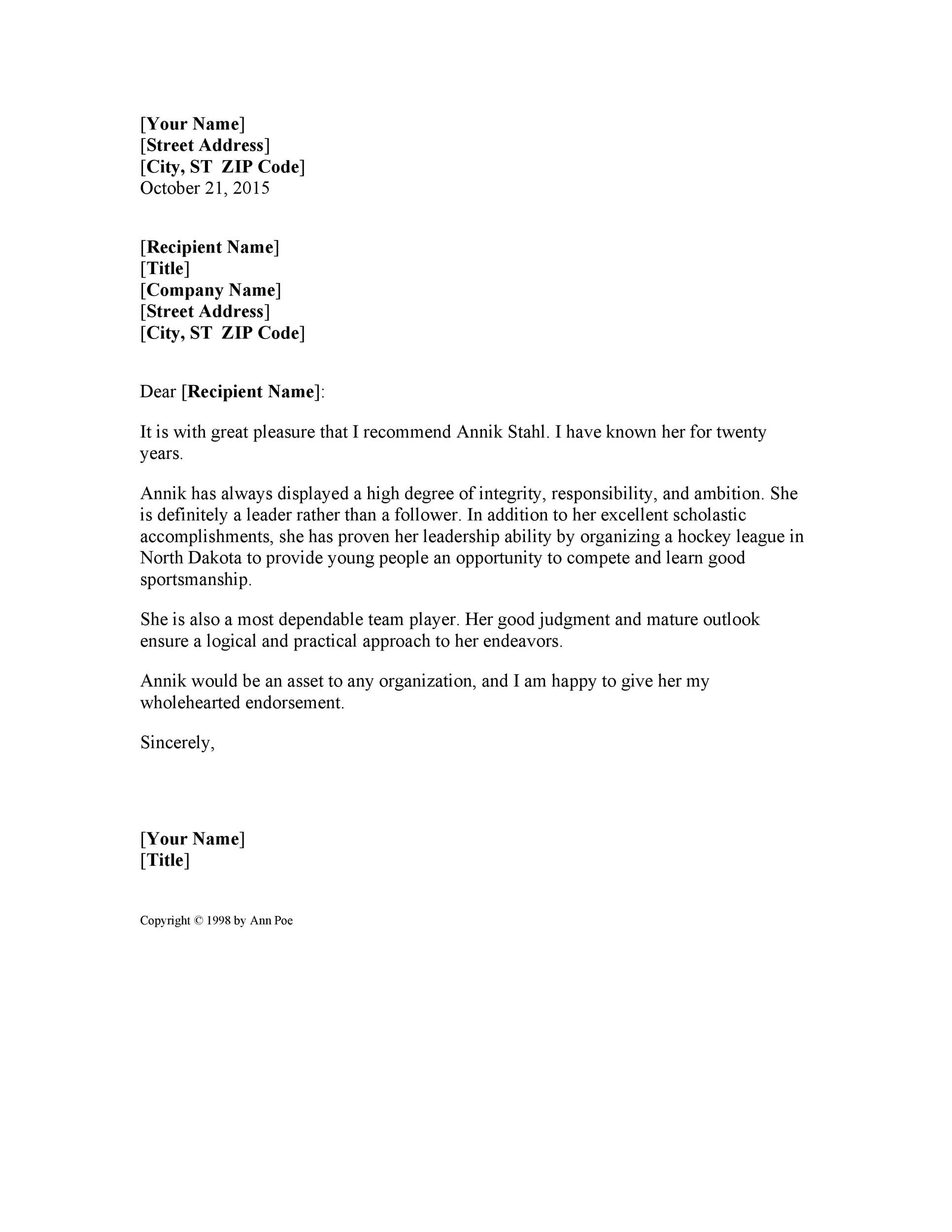 40+ Best Character Reference Letter Templates [Free] for Free Printable Character Reference Template