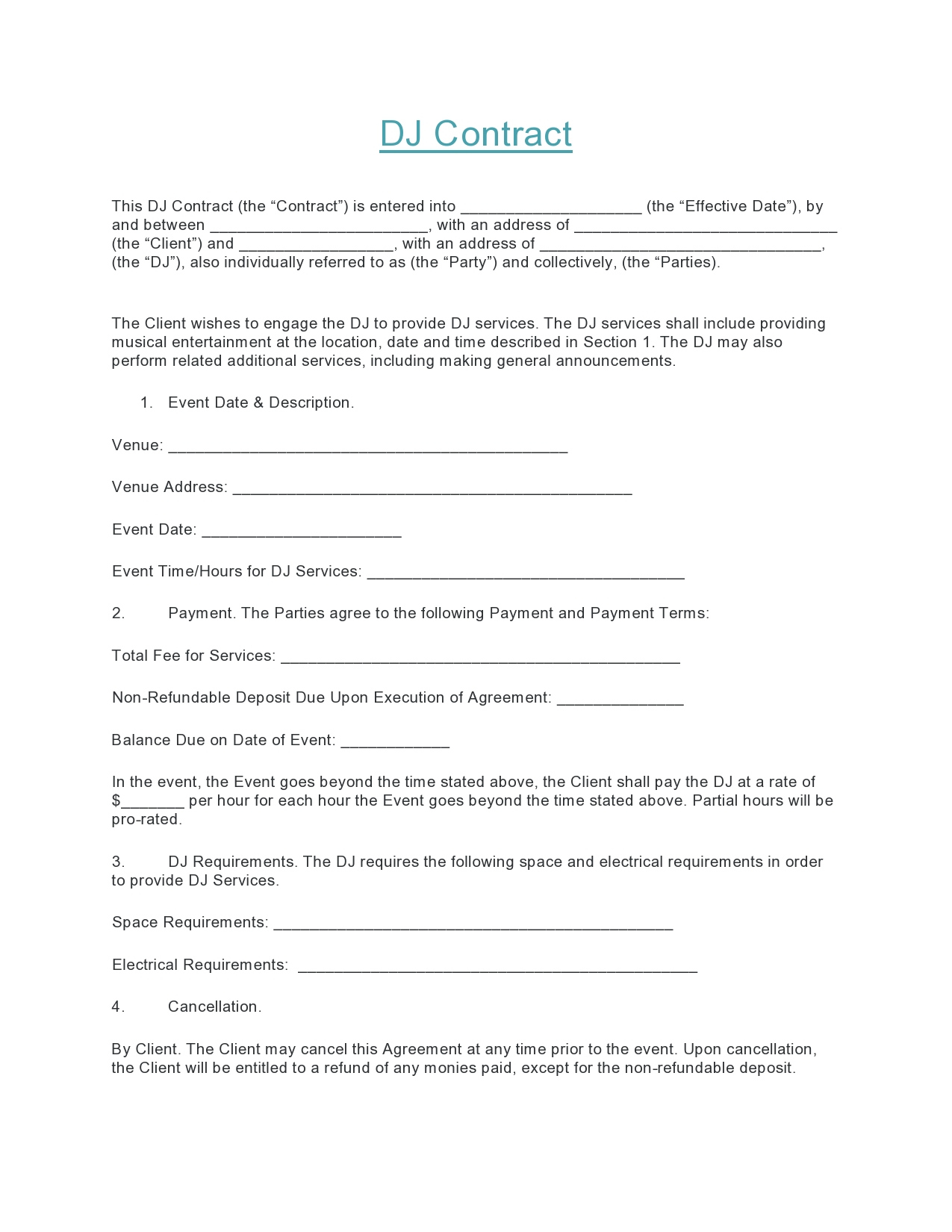 42 Professional Dj Contract Templates [Wedding, Mobile] intended for Free Printable Dj Contract Template