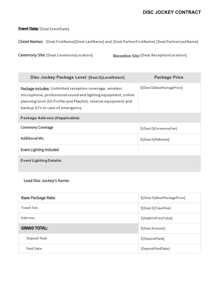 Free Printable Dj Contract Template