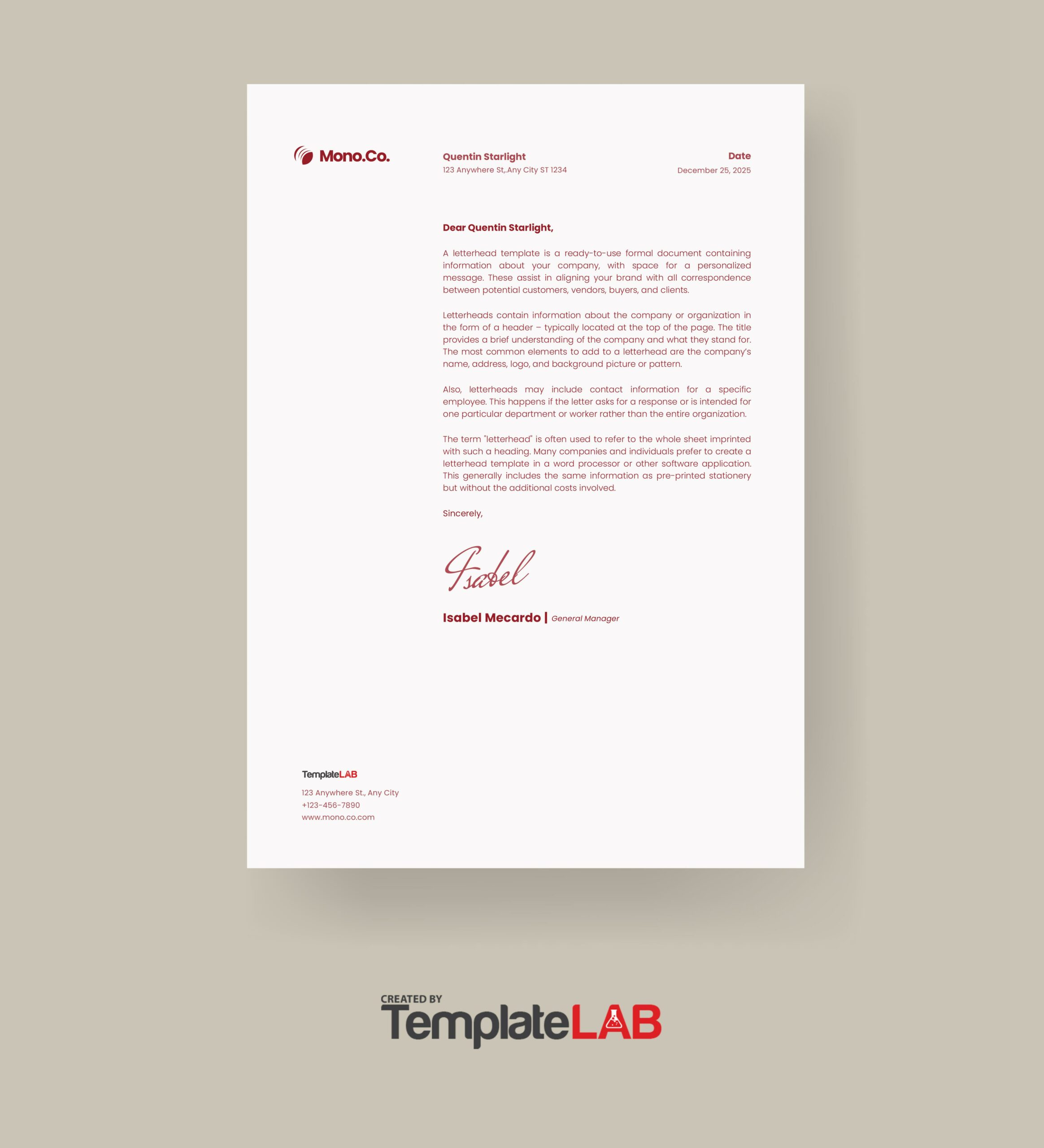 48 Free Letterhead Templates &amp;amp; Examples (Company, Business, Personal) pertaining to Free Printable Business Letterhead Template