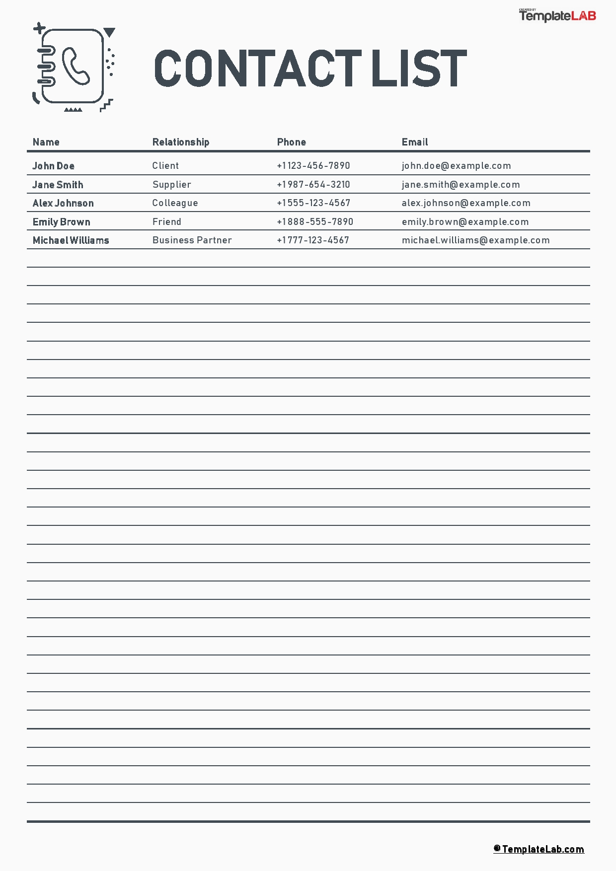 48 Phone &amp;amp; Email Contact List Templates [Word, Excel, Pdf] pertaining to Free Printable Address Book Template Microsoft