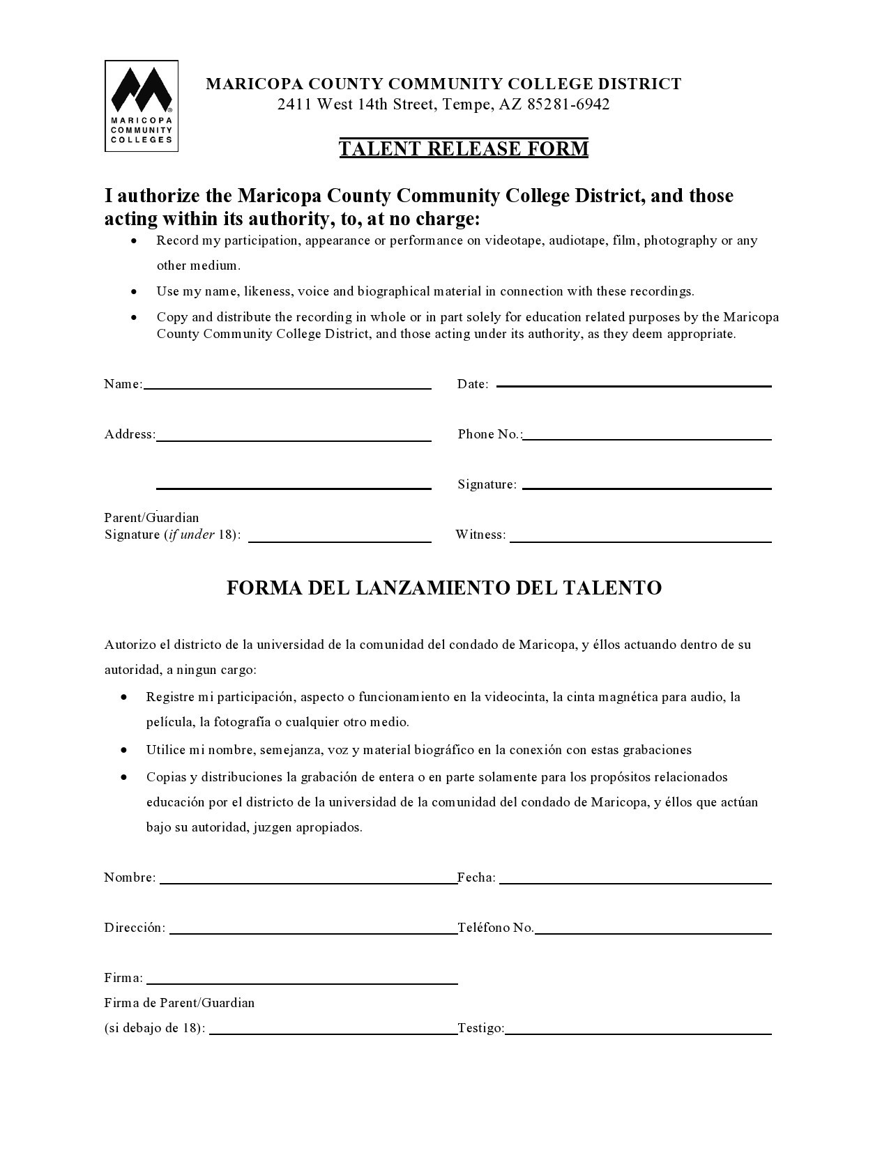 48 Talent Release Form Templates [Photo / Video] ᐅ Templatelab for Free Printable Actor Contract Template