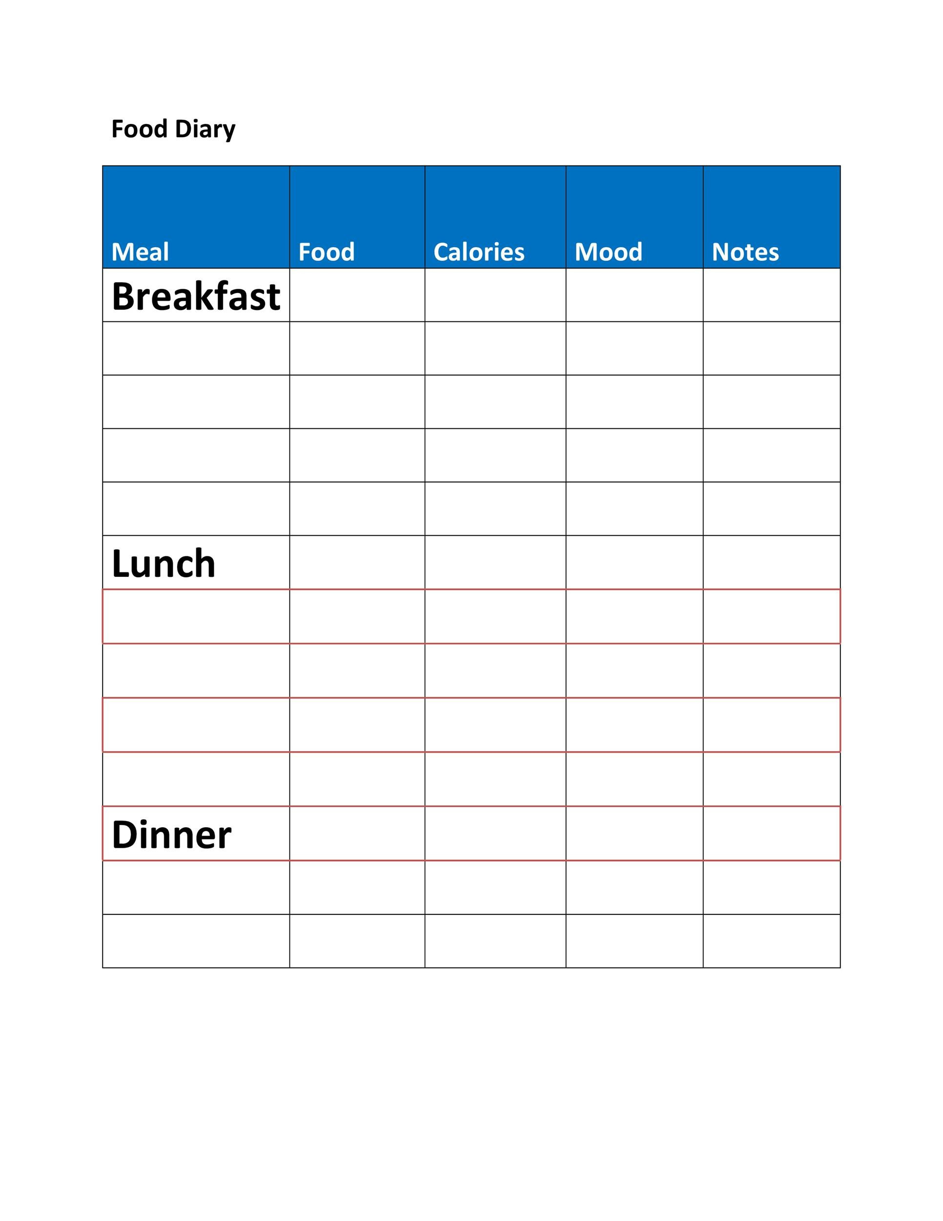 49 Simple Food Diary Templates &amp;amp; Food Log Examples within Free Printable Food Log Template