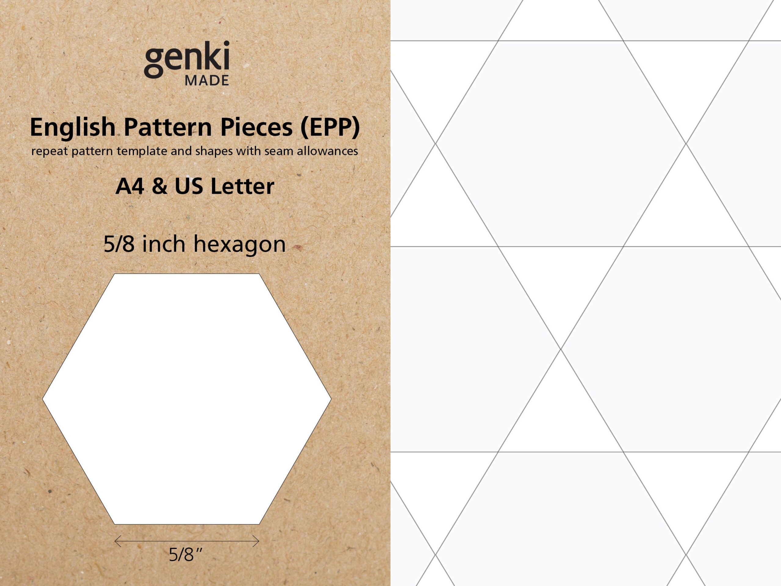 5/8 Inch Hexagon English Paper Piecing Epp Instant Download intended for Free Printable 8 Inch Hexagon Template