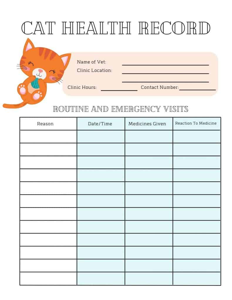 5 Free Printable Pet Health Record Sheets - My Printable Home with Free Printable Cat Vaccination Feline Vaccination Record Template