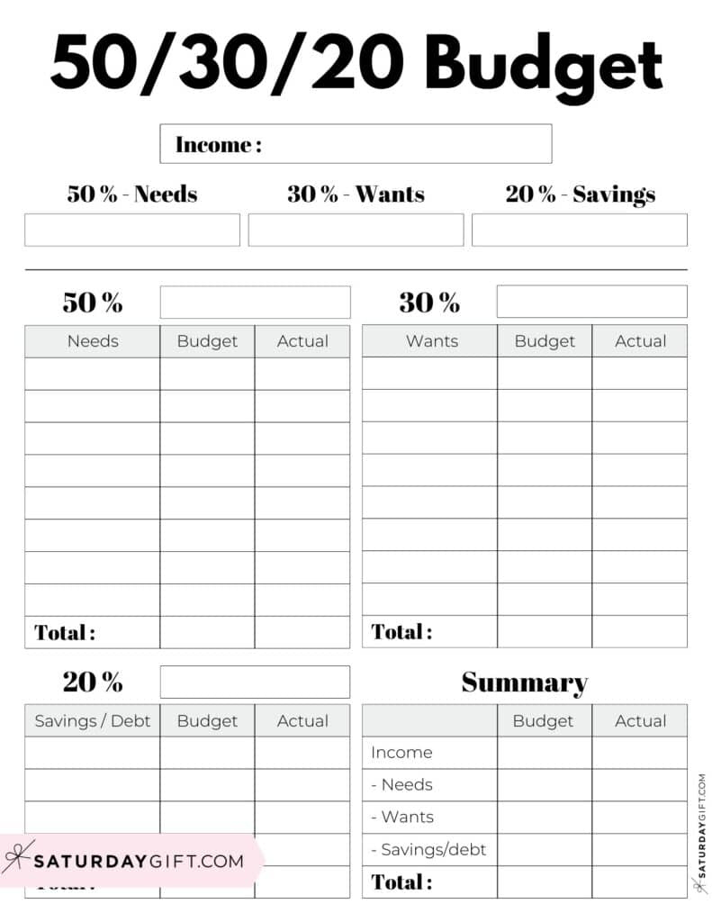 50/30/20 Budget Template - 5 Cute (&amp;amp;Free!) Budgeting Planners in Free Printable 50 30 20 Budget Spreadsheet Template