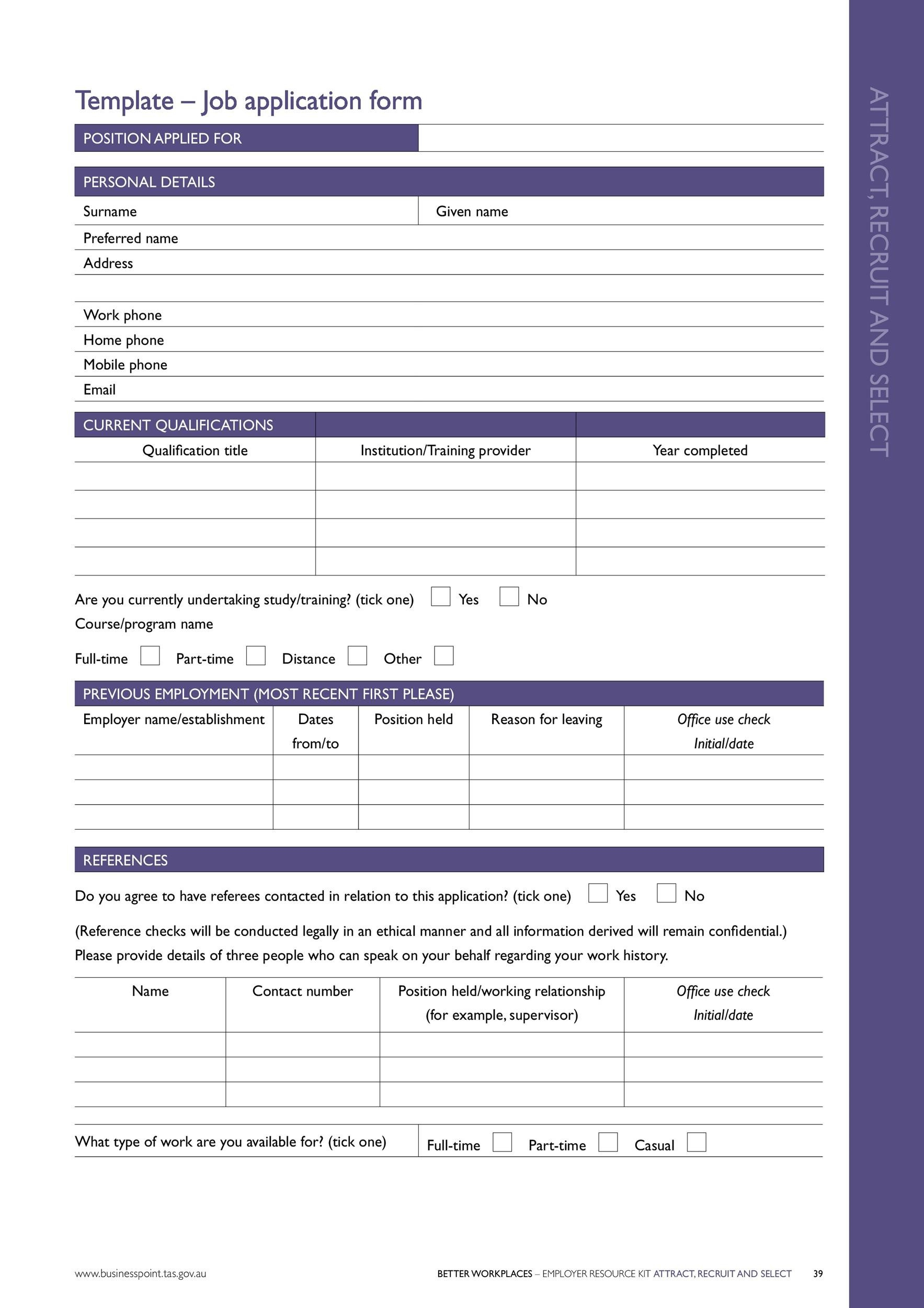 50 Free Employment / Job Application Form Templates [Printable] ᐅ for Free Printable Blank Job Application Template